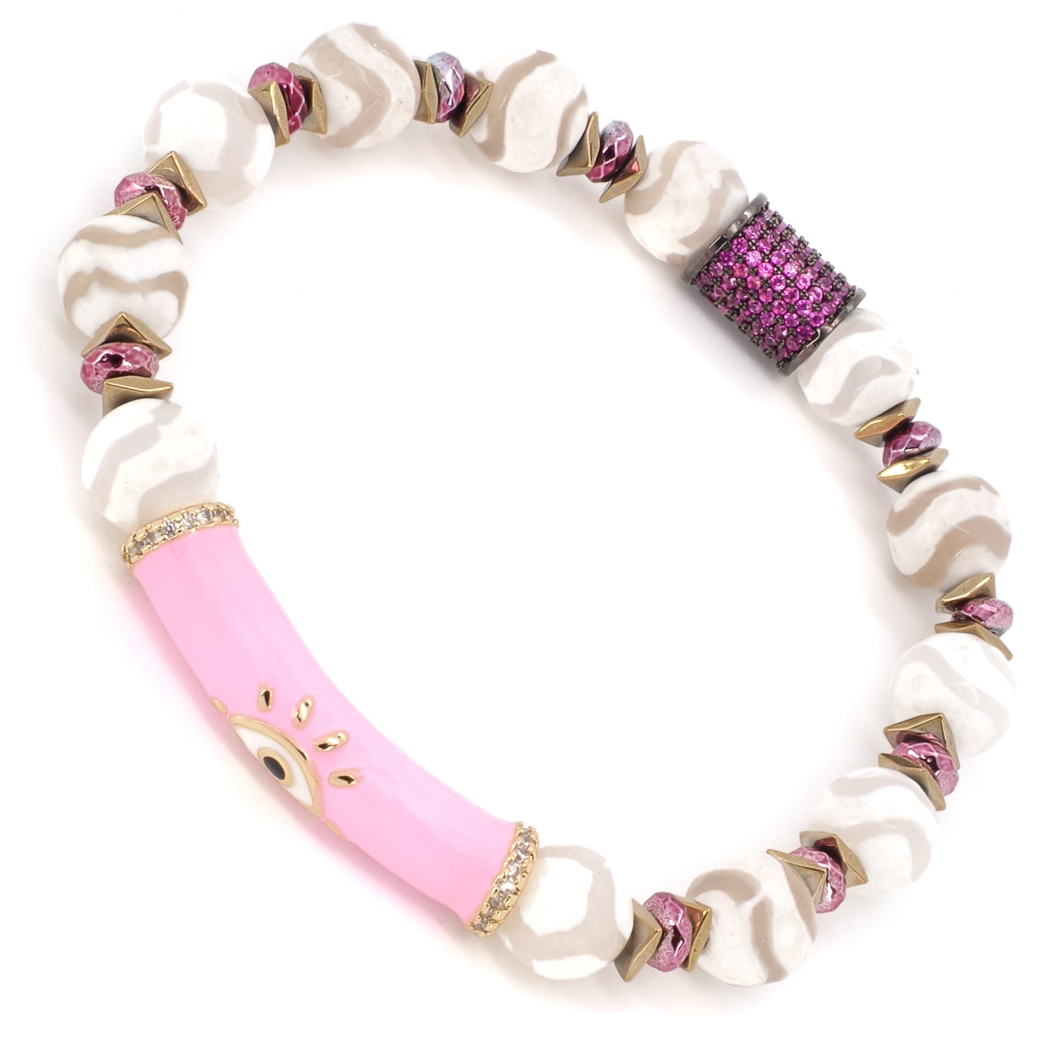 Embrace positive energy and style with the Love Protection Bracelet, featuring delicate Nepal Agate stone beads and a captivating evil eye charm.
