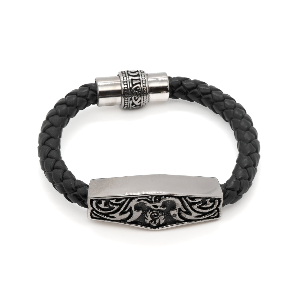 The Men's Tribal Leather Bracelet, a bold accessory for a confident and stylish look.