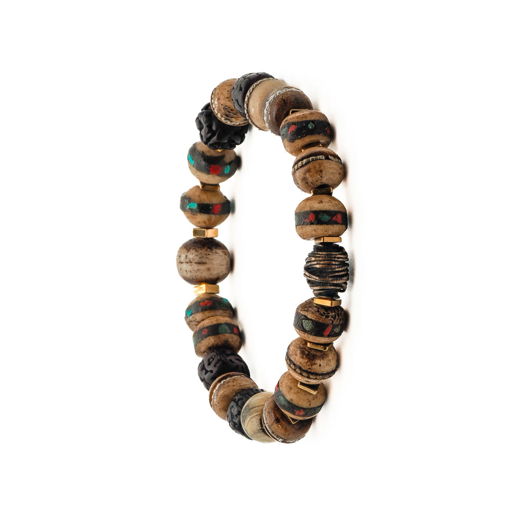Reflective Journey Bracelet - Nepal Inlaid Yak Bone and Delicate Seed Beads