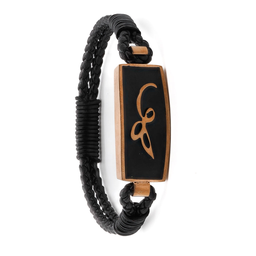 Elegant Design - Black & Rose Gold Plated Leather Bracelet.