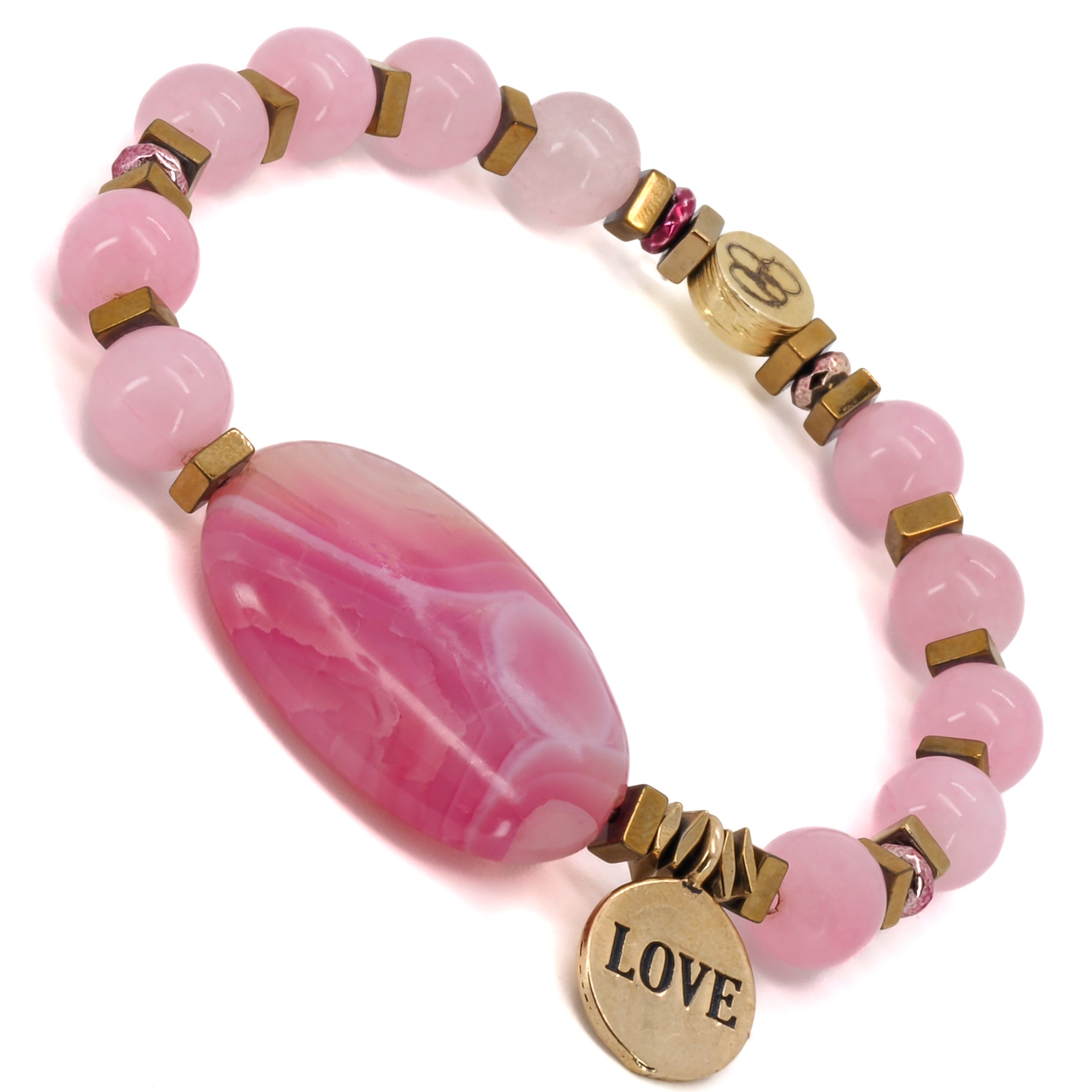 Experience the beauty and significance of the Pink Agate Love Bracelet, a handmade accessory designed to bring love into your life.