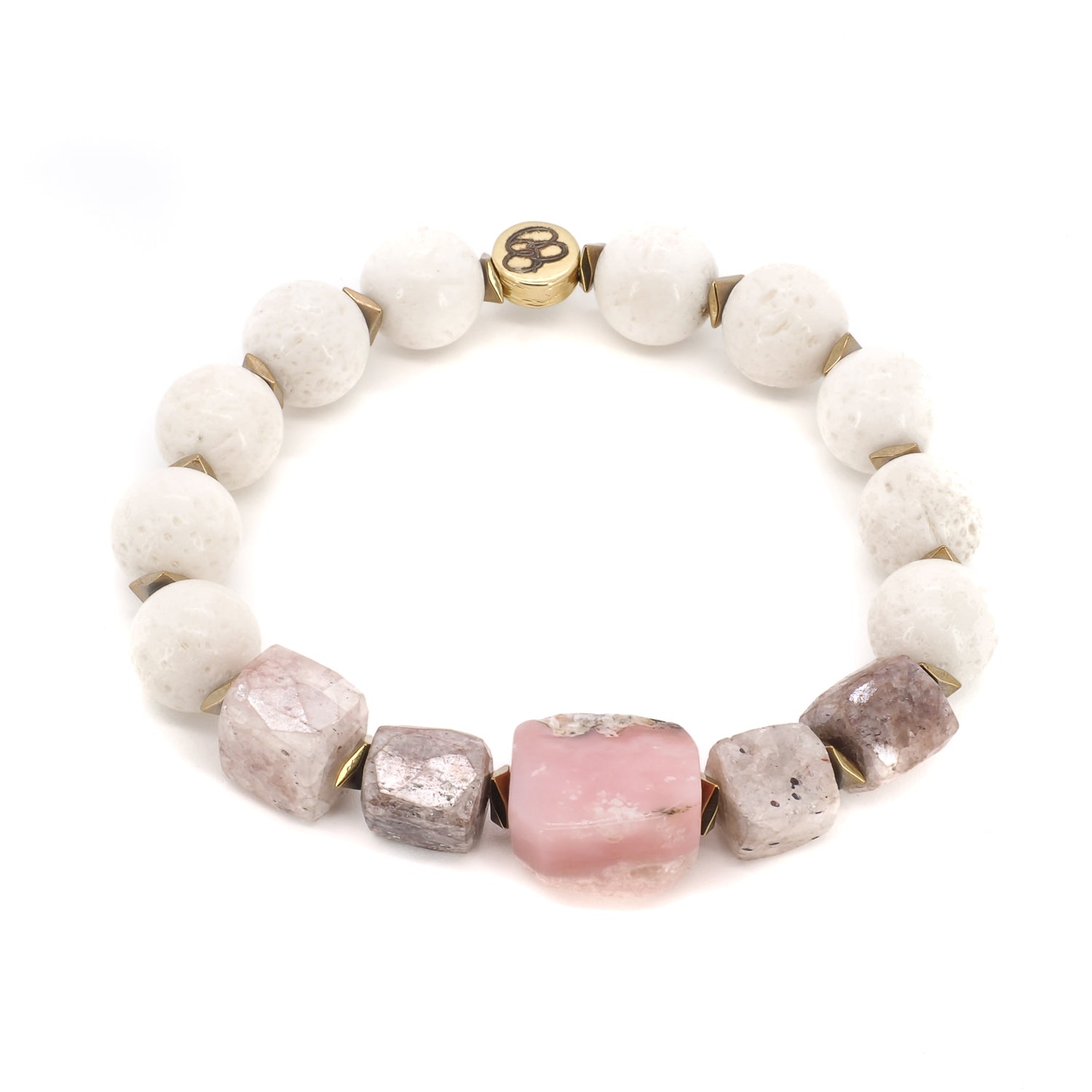 Admire the elegance of the Pink Quartz Balance Bracelet, featuring a combination of multicolor nugget hematite stone beads and rose quartz.