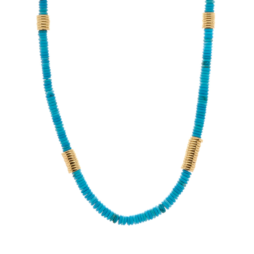 Positive Vibe Turquoise Choker Necklace - Handcrafted with Turquoise Stone Nuggets and Gold Color Spacers.