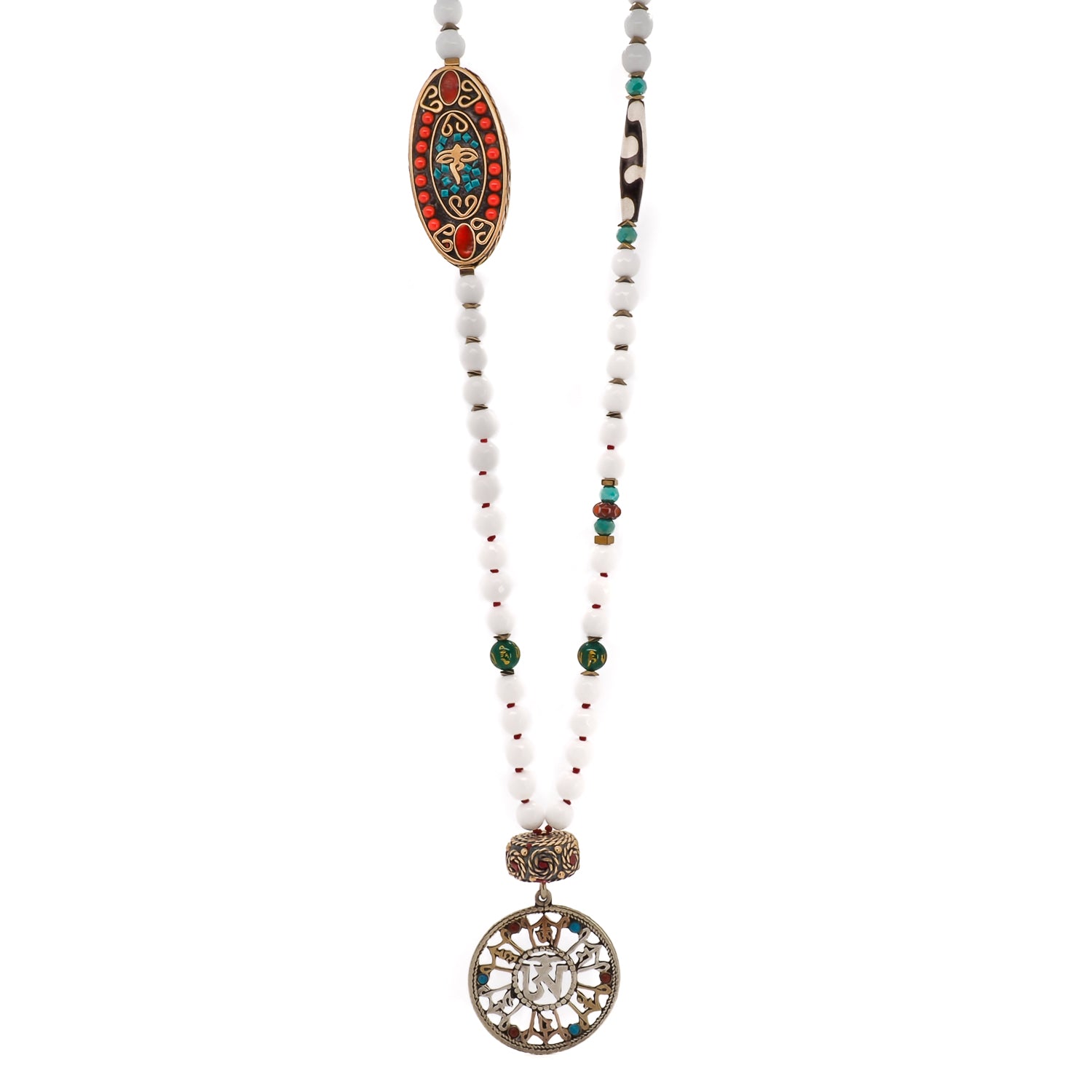 Eye Of The Buddha Talisman Necklace - Handmade jewelry featuring the sacred Om Mani Padme Hum mantra and the all-seeing wisdom of the Buddha Eye.