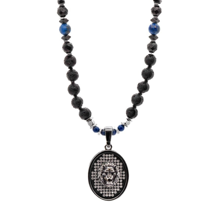 Powerful Silver Black Lion Men's Necklace - Majestic and Stylish.
