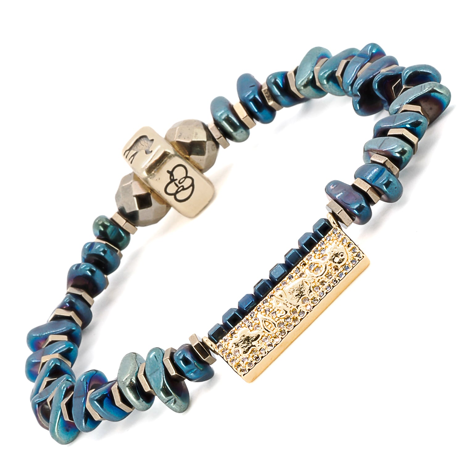 The Protection & Luck Blue Hematite Bracelet is a captivating and meaningful accessory that brings protection and luck on your journey.
