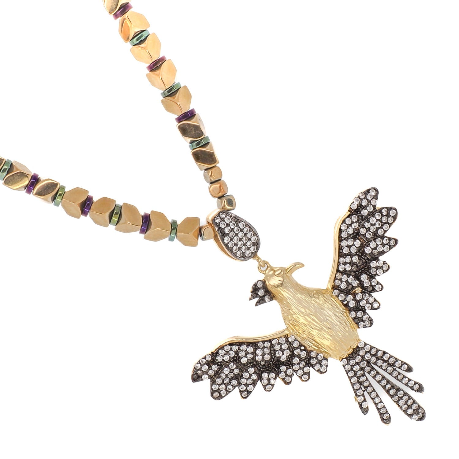 A stunning necklace featuring a mythical Phoenix bird pendant with sparkling Swarovski crystals.