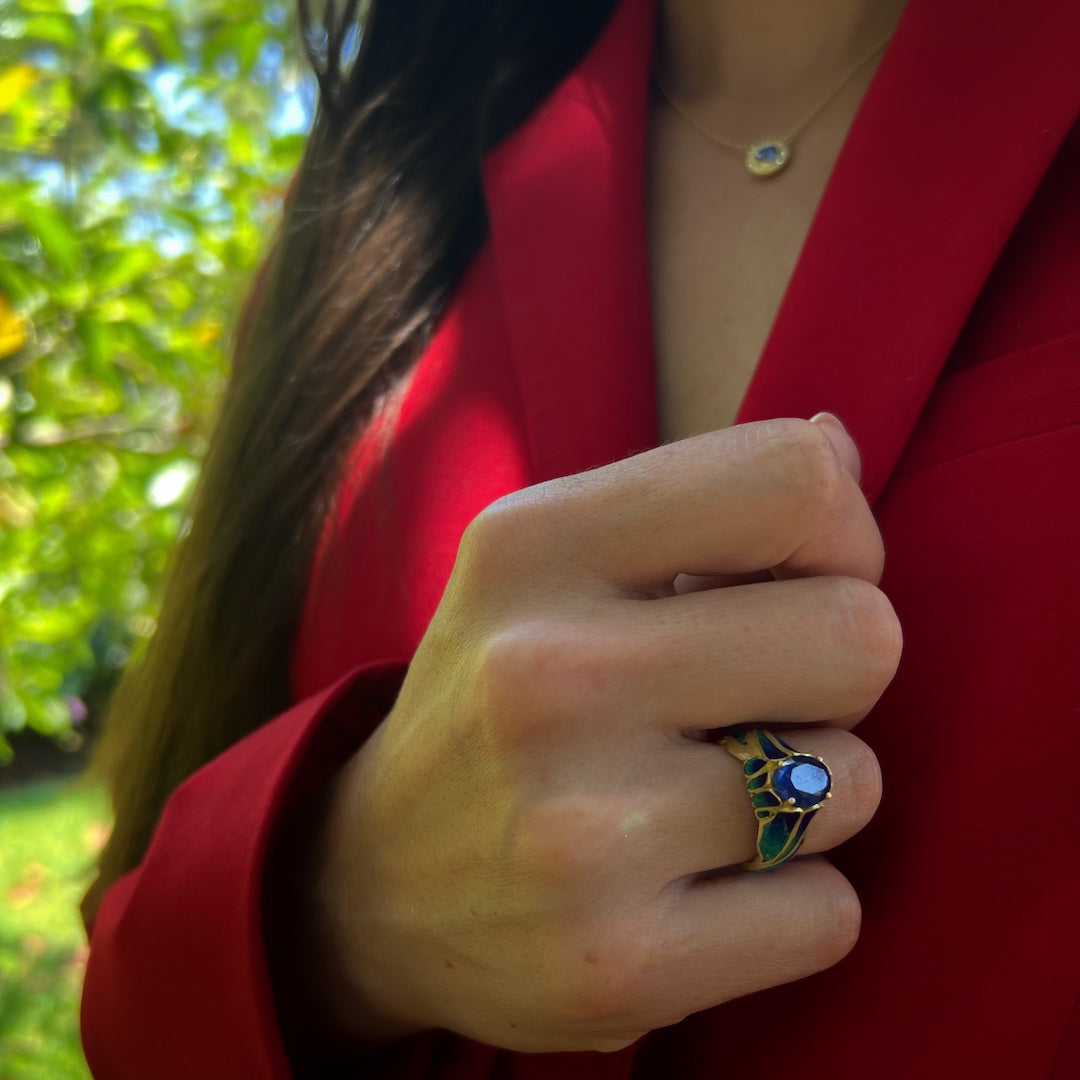 Timeless Elegance - Model Wearing Handcrafted Yellow Gold Ring.