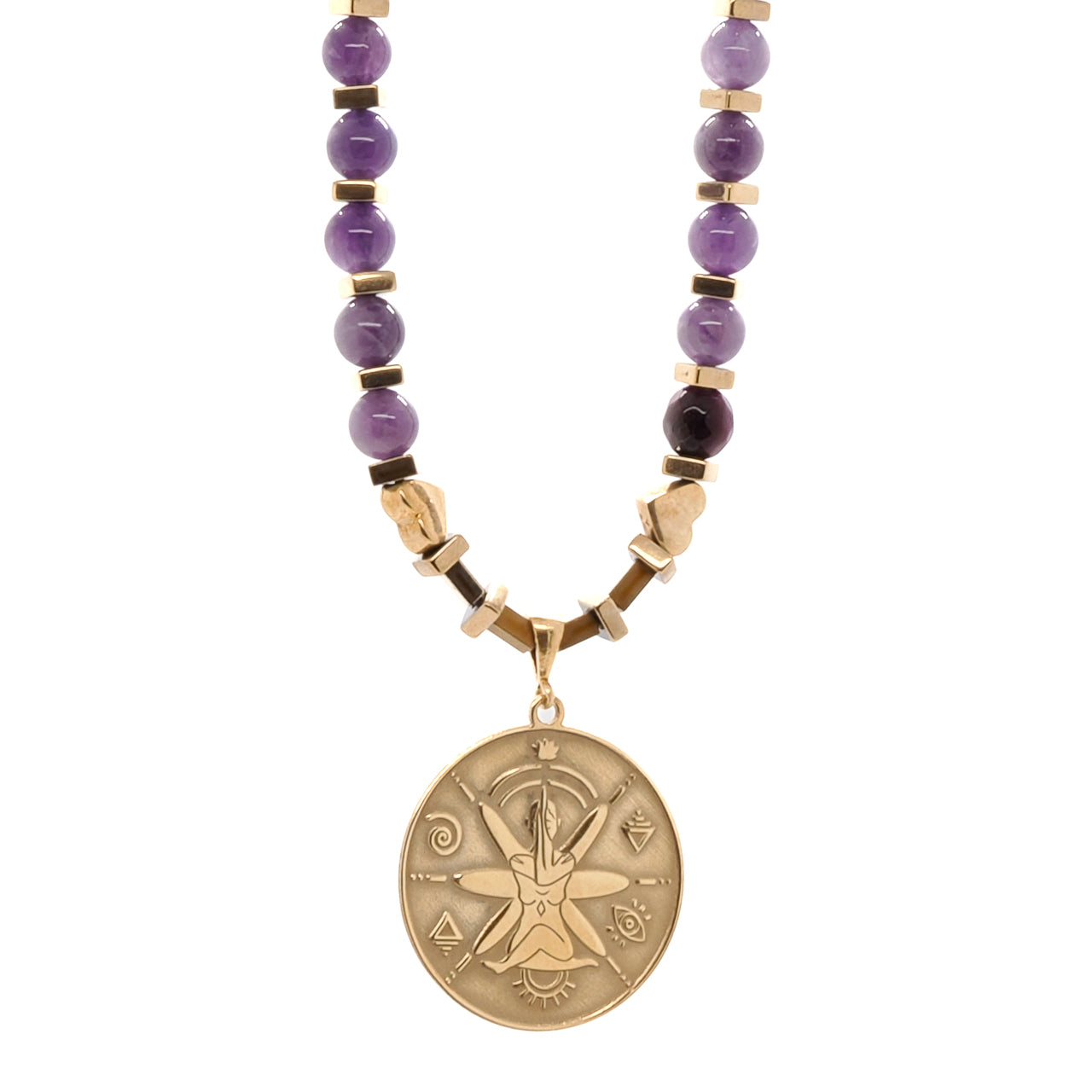 See The Good Amethyst Choker Necklace - Handmade Jewelry with Amethyst Stone Beads and a Special Spiritual Pendant.