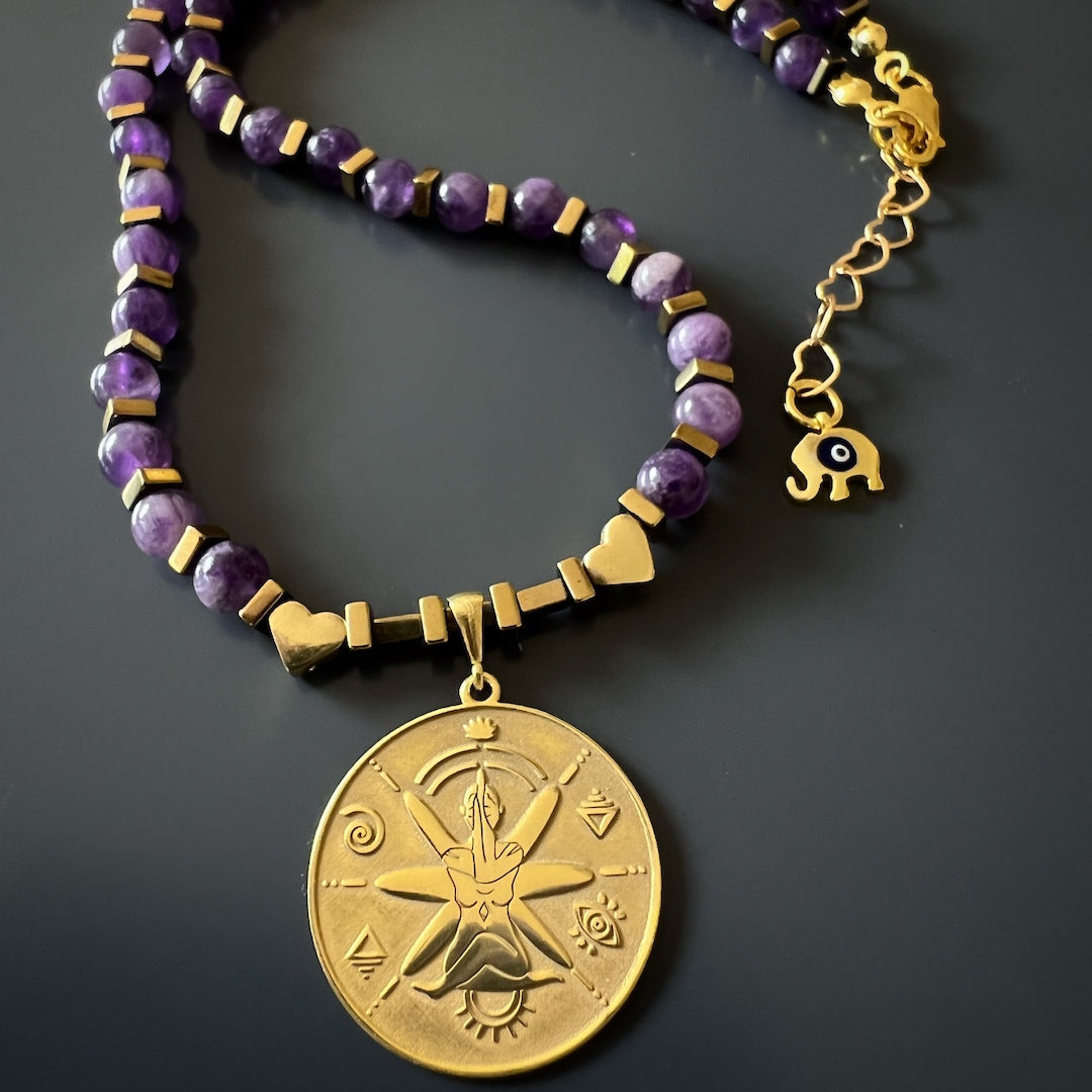 Empowerment and Protection - The Special Spiritual Pendant on the Amethyst Choker Necklace.