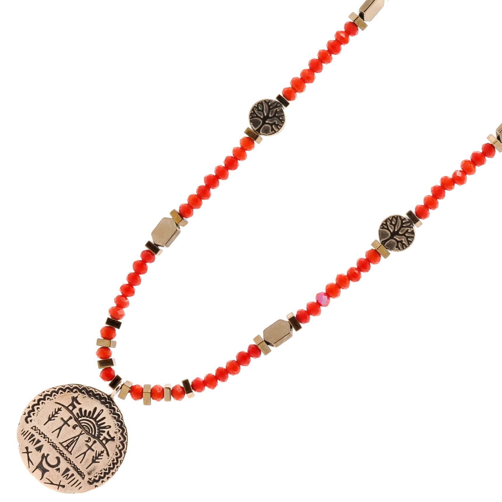 Shamanic Protection Necklace with Orange Crystal Beads - Feel the mystical power flowing through you with this unique talisman.