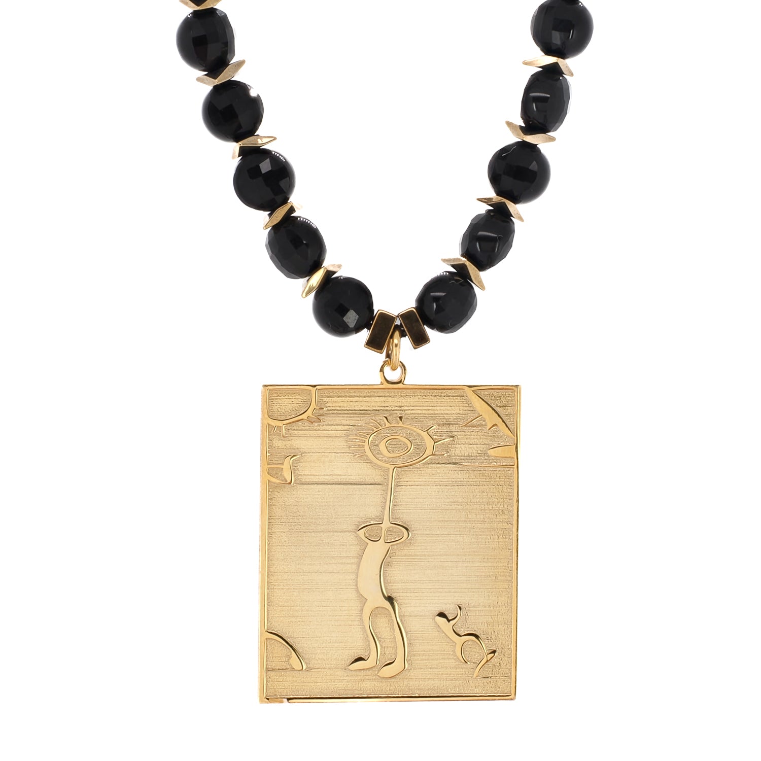 Shamanic Magic Sun Necklace - A Beautiful Handmade Jewelry Piece with Onyx Stones and Native American Symbols.