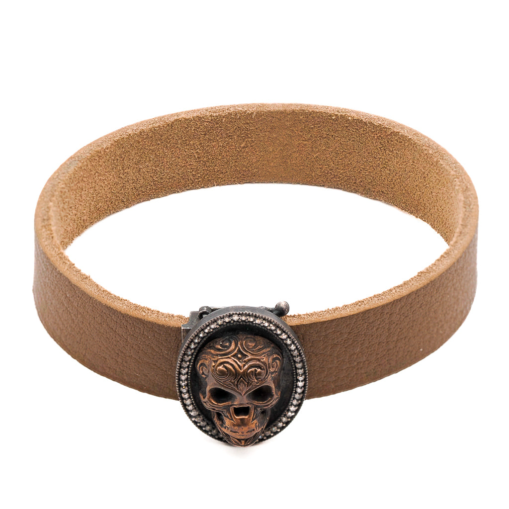 Skull Leather Men Bracelet - Handmade Accessory.