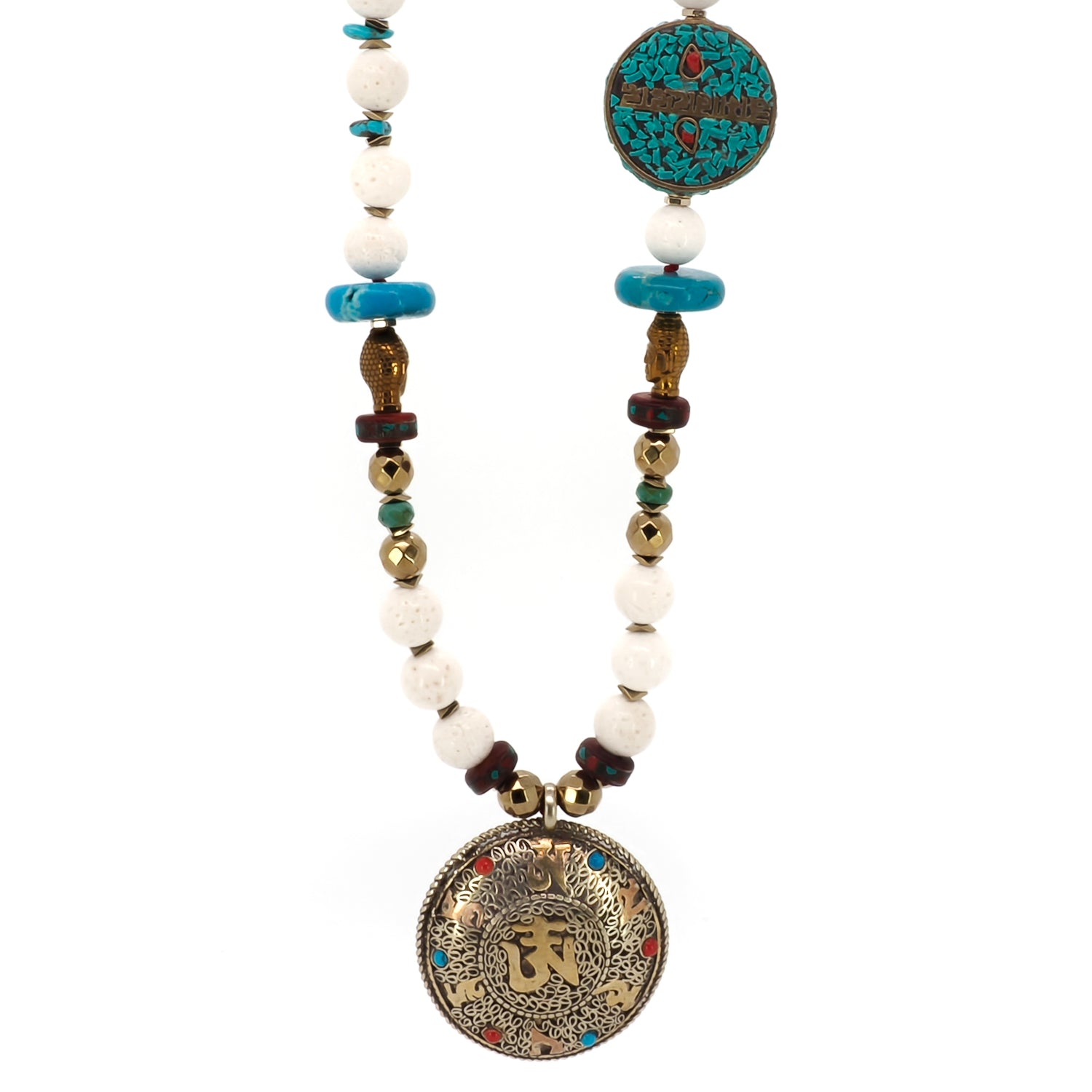 Tranquil Spirit: Handmade Spiritual Buddha Mantra Necklace adorned with natural stones.