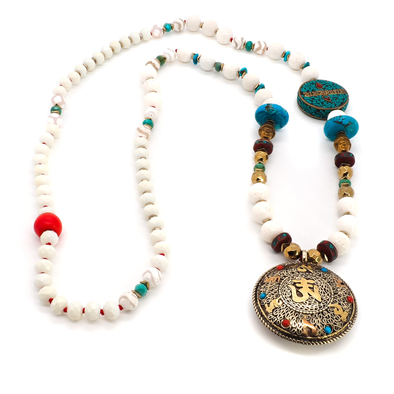 Embrace Wisdom: Natural stone beads on the Spiritual Buddha Mantra Necklace.