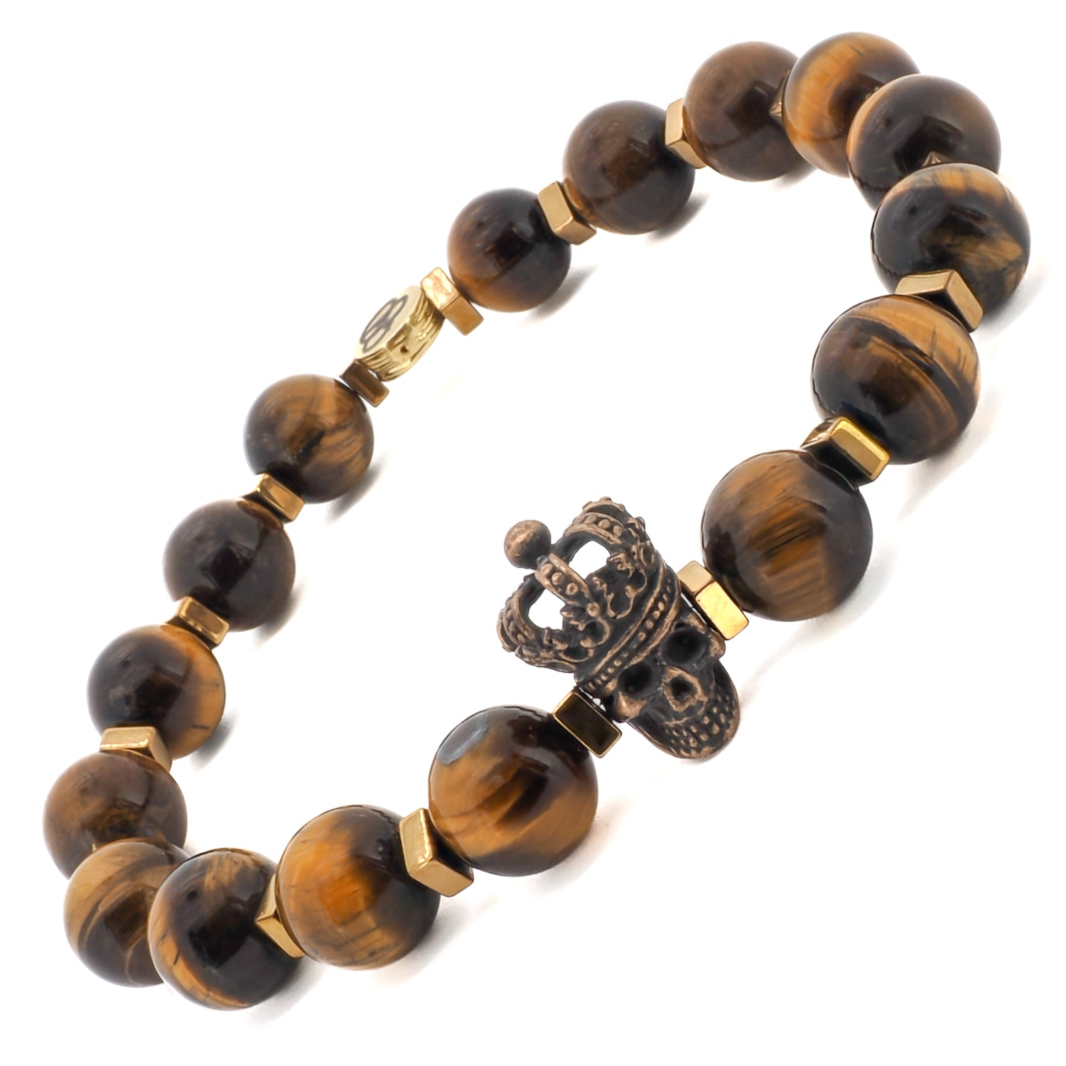 Bold and Masculine - Tiger's Eye King Skull Bracelet.