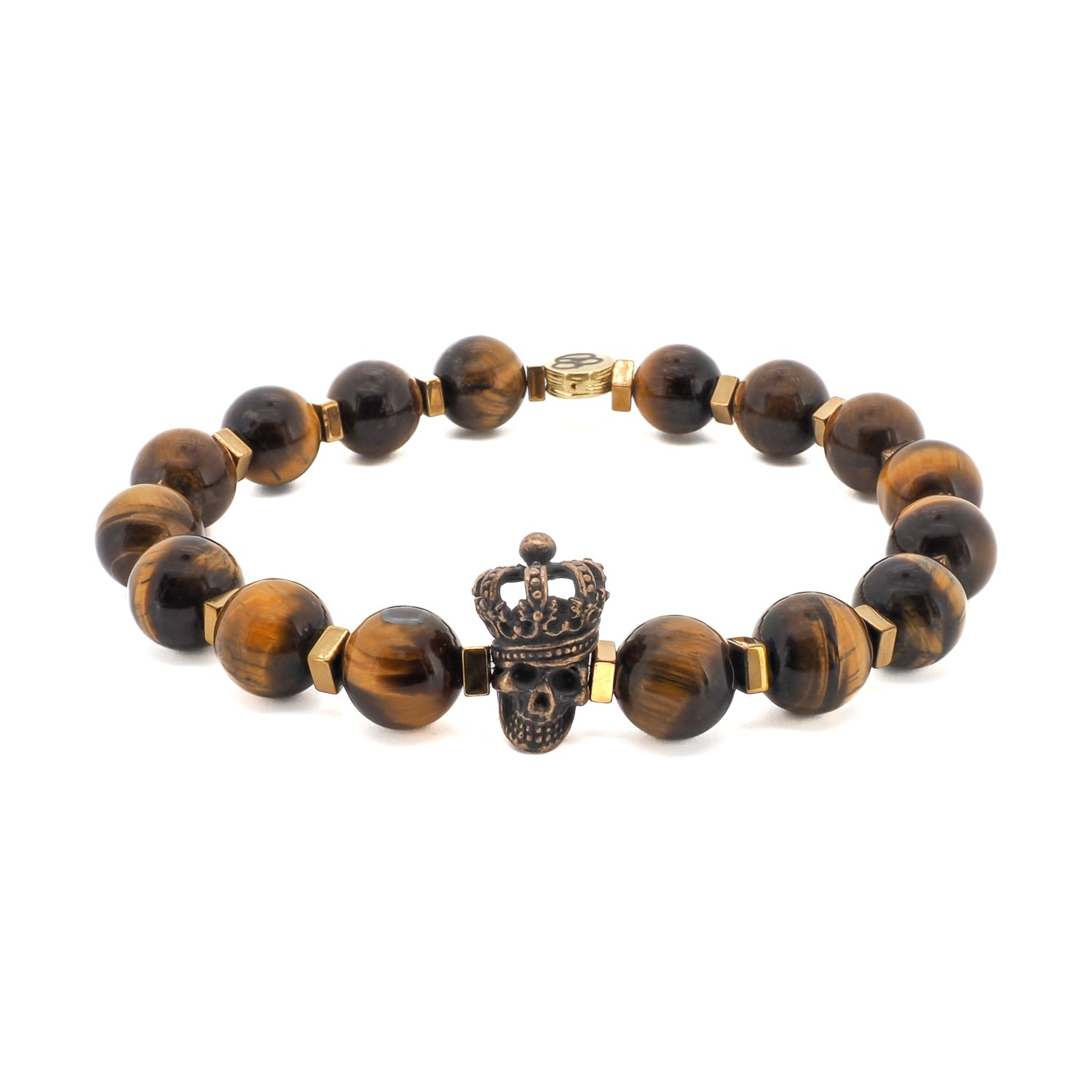 Tiger Eye King Skull Bracelet - A Striking Statement Piece.