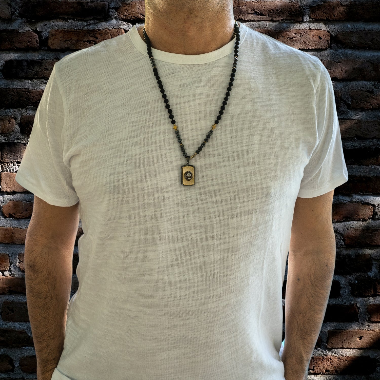 Confident and Stylish - Model showcasing Lion Pendant Necklace.