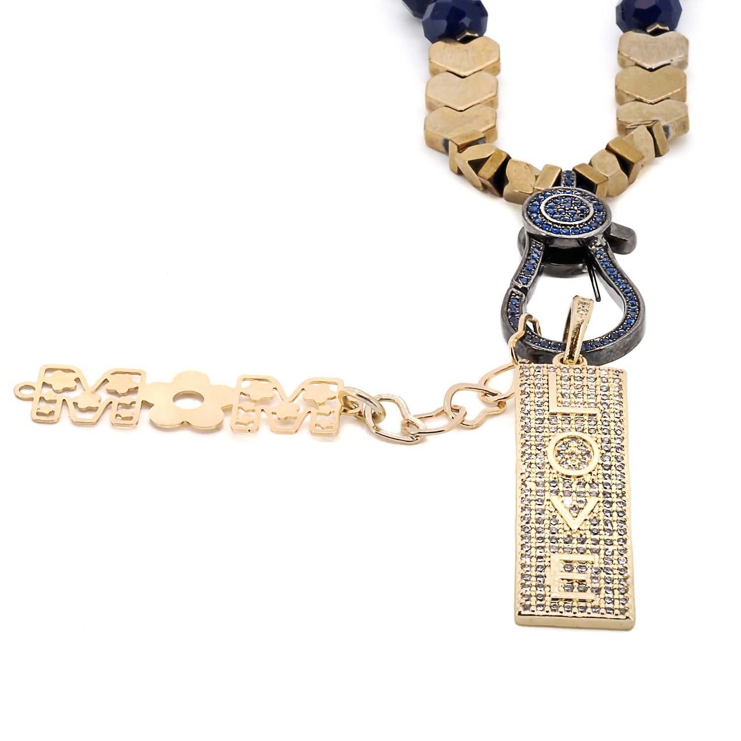 Mom necklace with blue crystals and Love pendant
