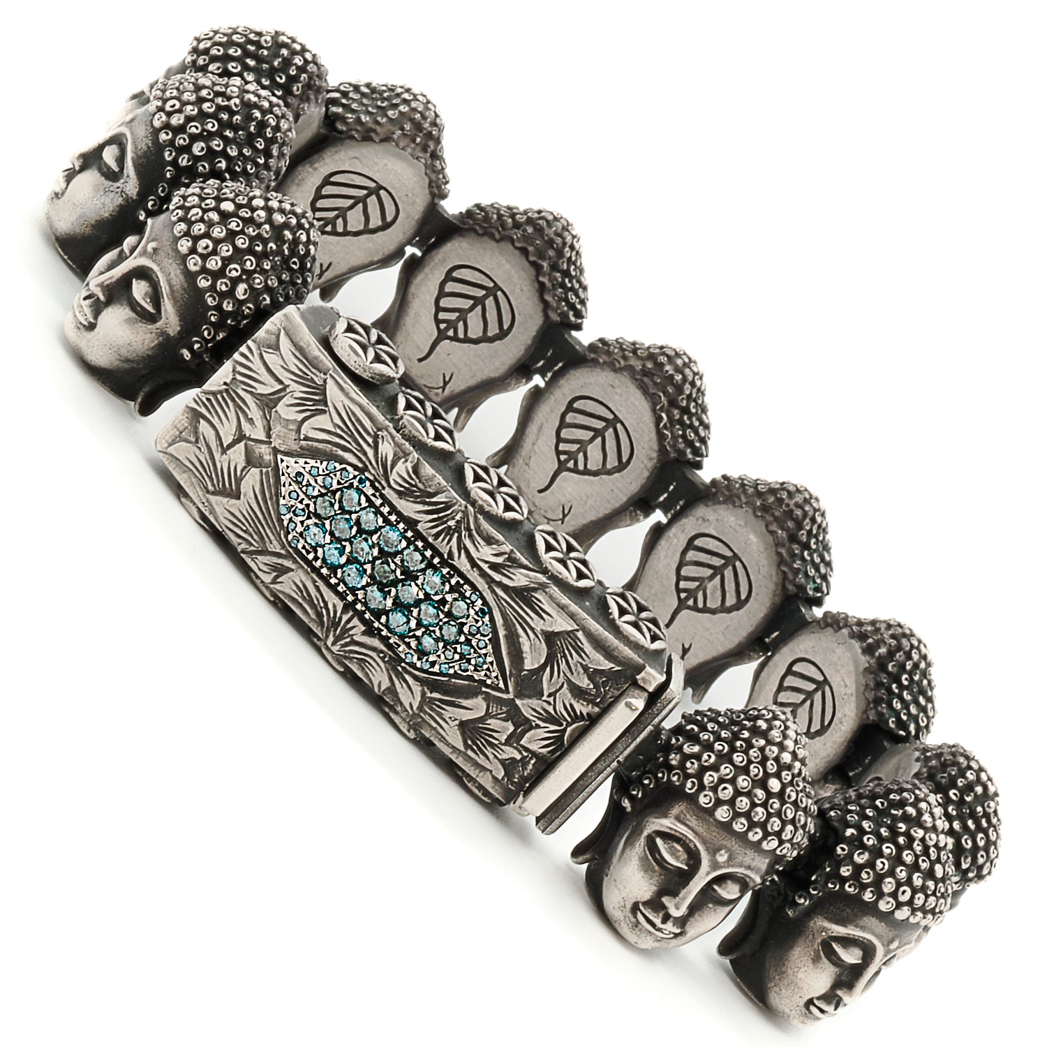 Recycled Materials - Silver and Diamond Buddha Peace Bracelet, an eco-friendly choice.