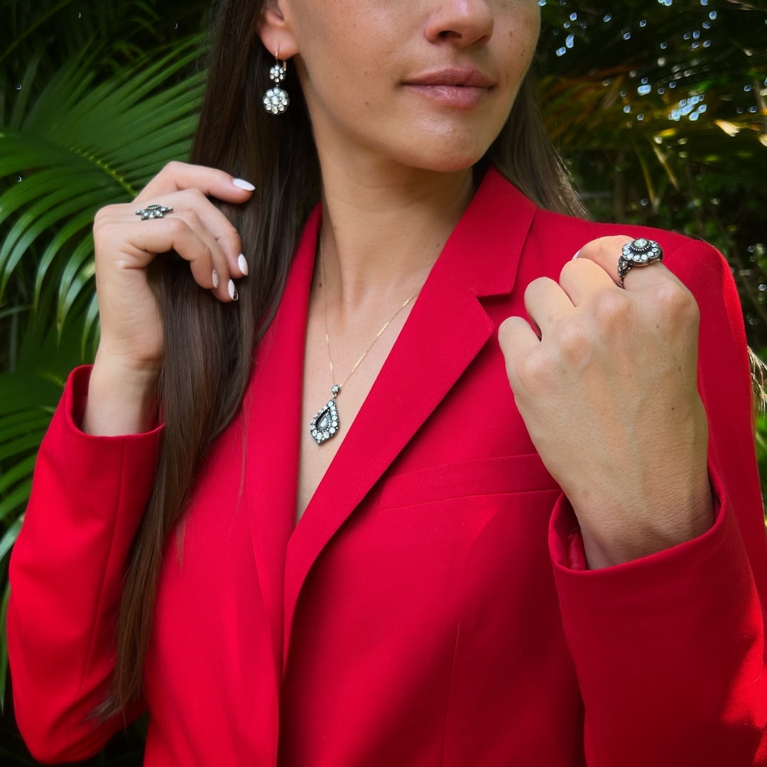 Timeless Elegance - Model Wearing Handcrafted Rose Gold Diamond Ring.