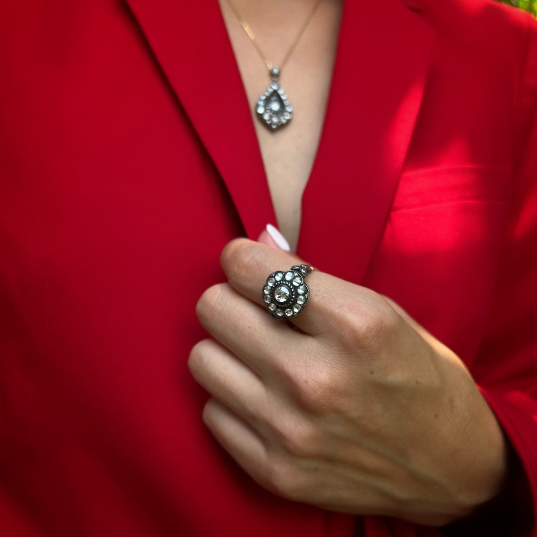 Model Wearing Victorian Diamond Ring - Embracing elegance and sophistication.