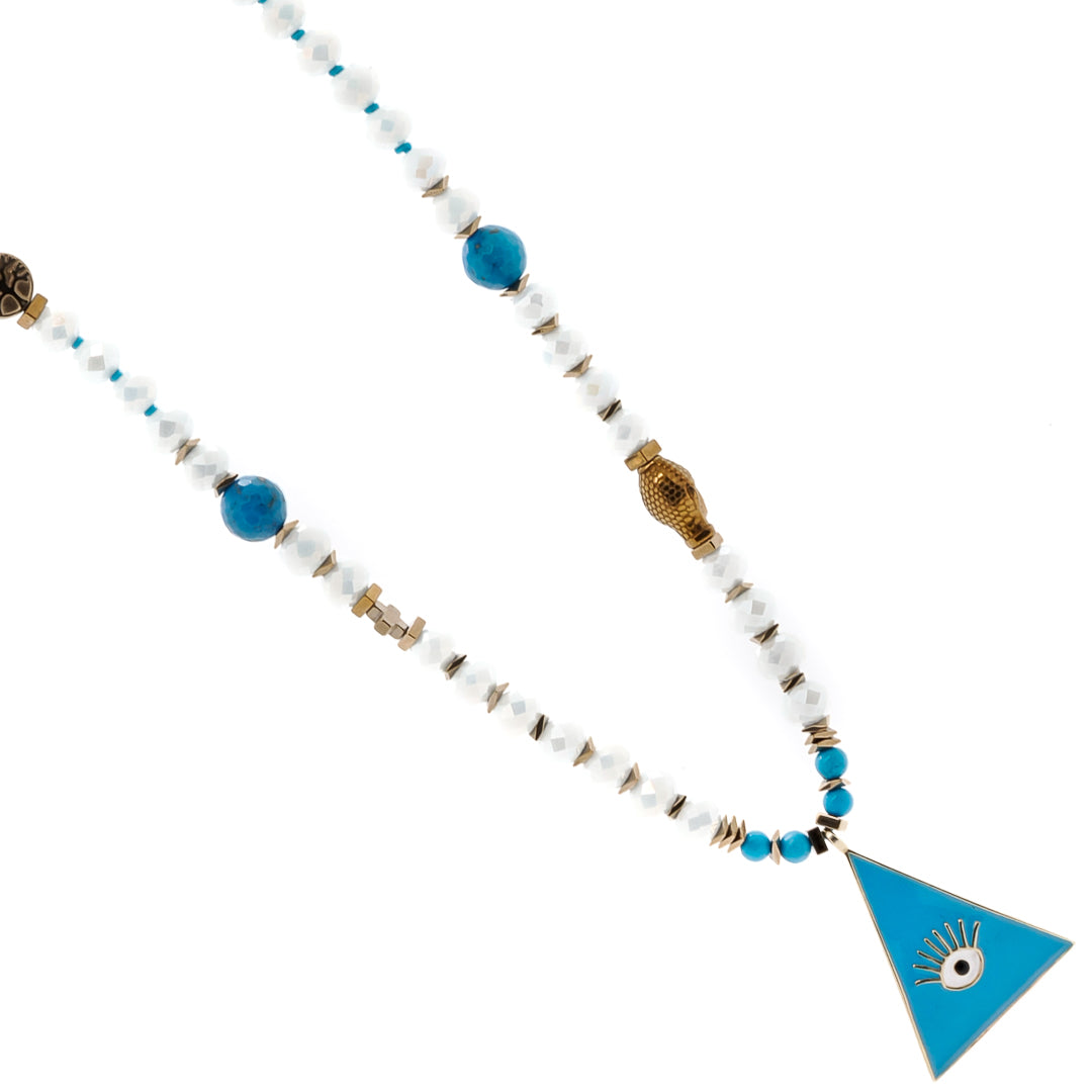 Unique Evil Eye Necklace with gold hematite and turquoise stone.