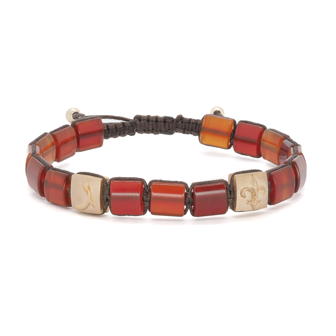 Elegant Yellow Gold and Red Agate - Woven Fleur De Li Bracelet for a powerful aura.