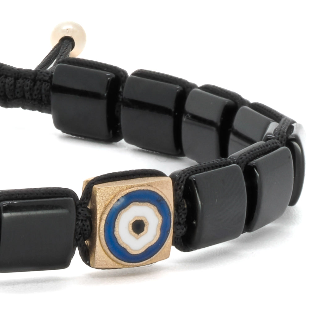 Recycled Metals and Natural Gemstones - Woven Black Energy Evil Eye Bracelet, an eco-friendly choice.