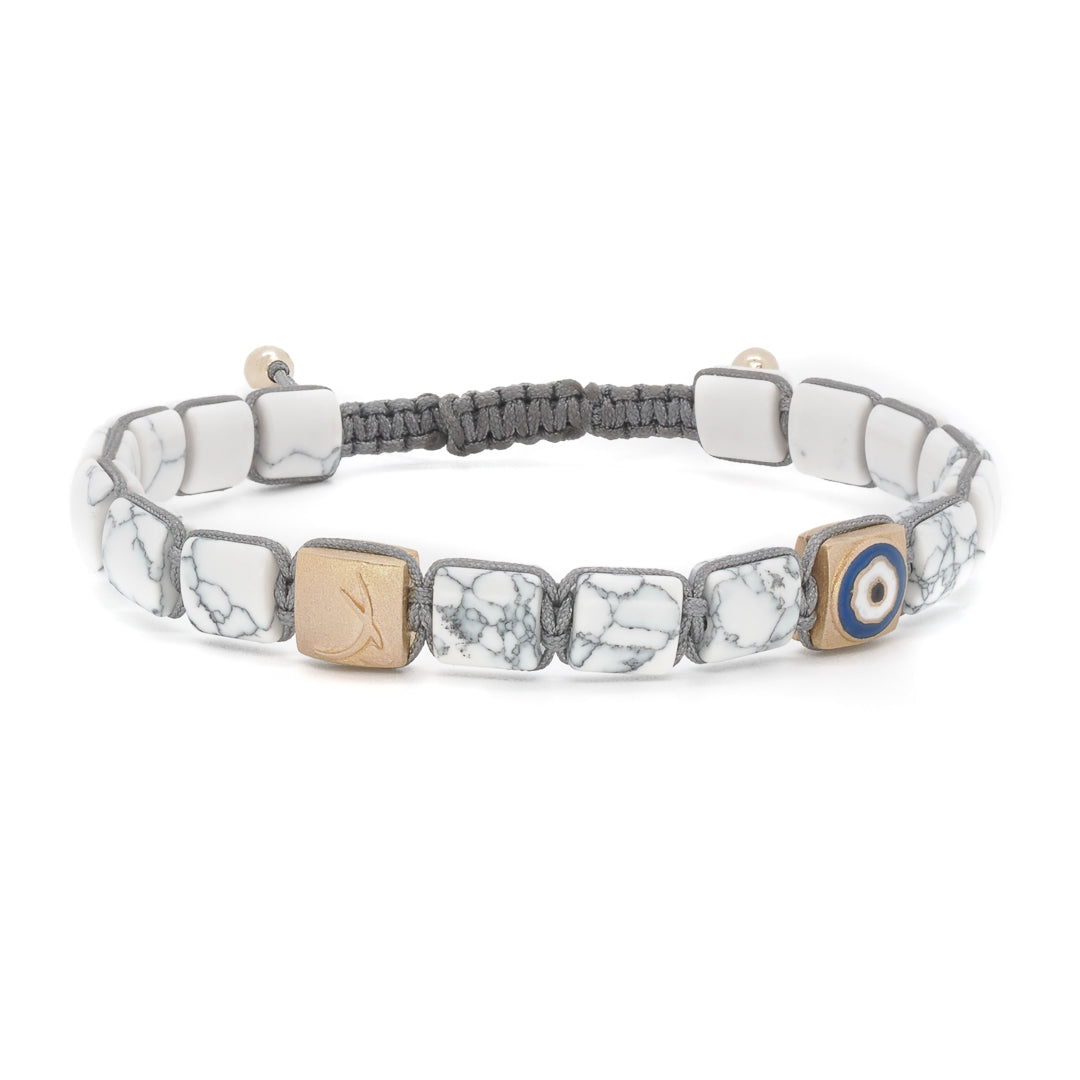 Elegant Yellow Gold and Howlite - Woven Fortune Evil Eye Bracelet, a symbol of spirituality.