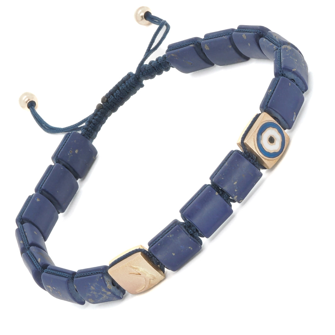 Lapis Lazuli Stones - Woven Evil Eye Bracelet for absorbing negative energy and inner strength.