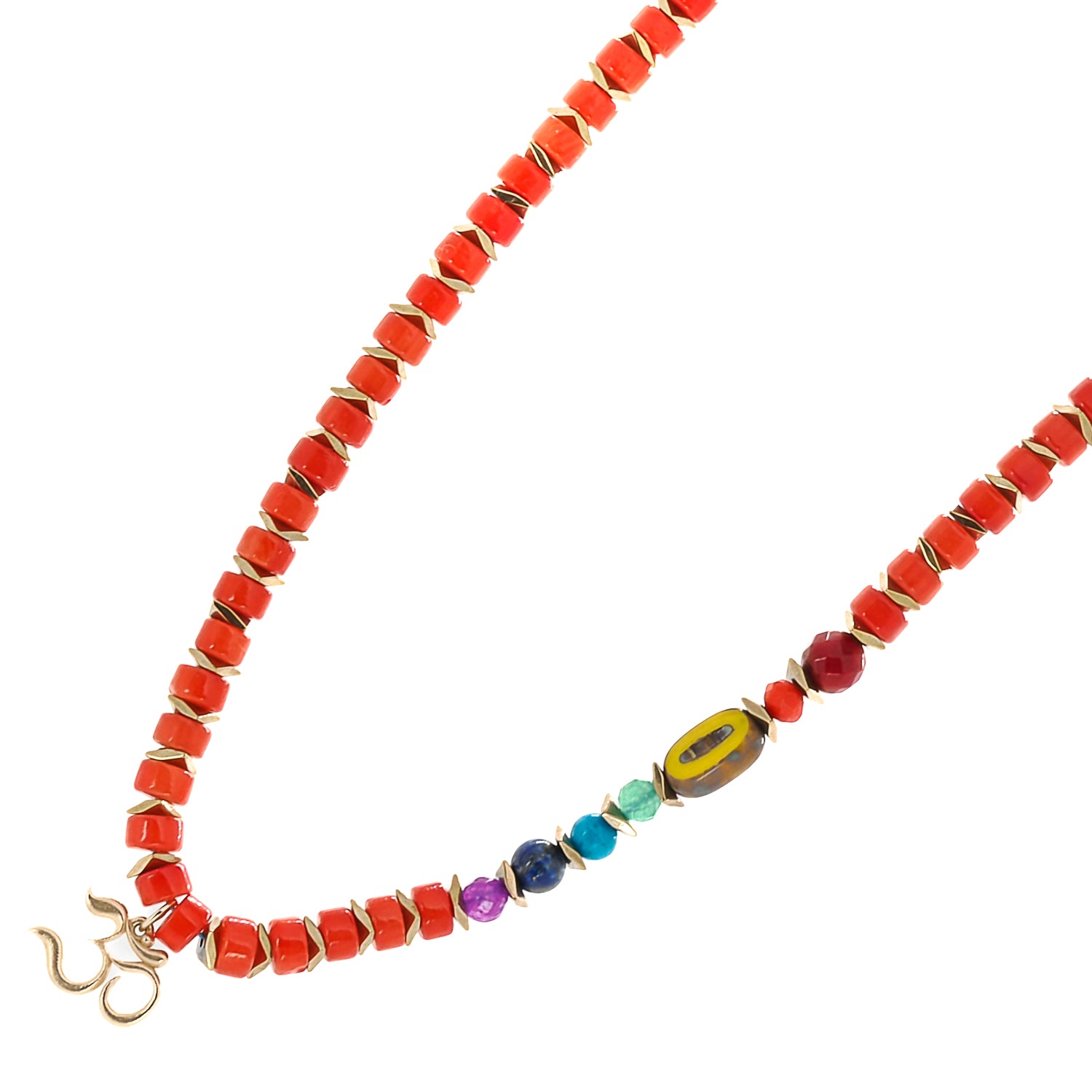Chakra-colored natural beads, representing the seven energy centers of the body, creating a vibrant and balanced design in the Chakra Necklace.
