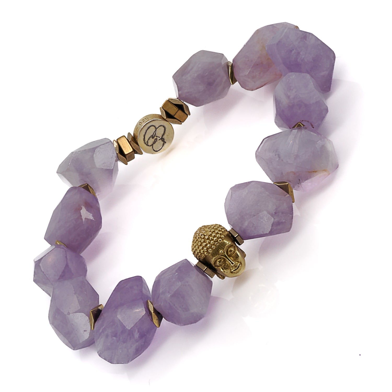 The stunning amethyst stone beads, known for their calming and protective properties, adding a sense of serenity to the bracelet.