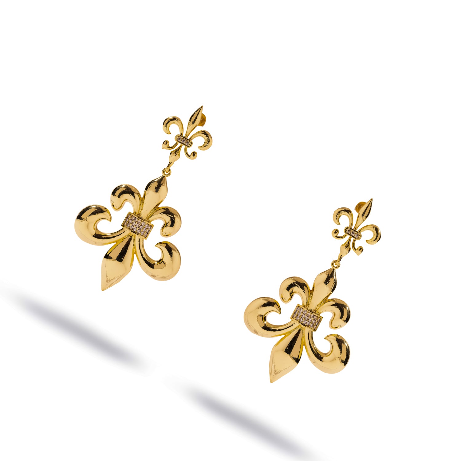 Royal Fleur de Lis Crystal Gold Drop Earrings
