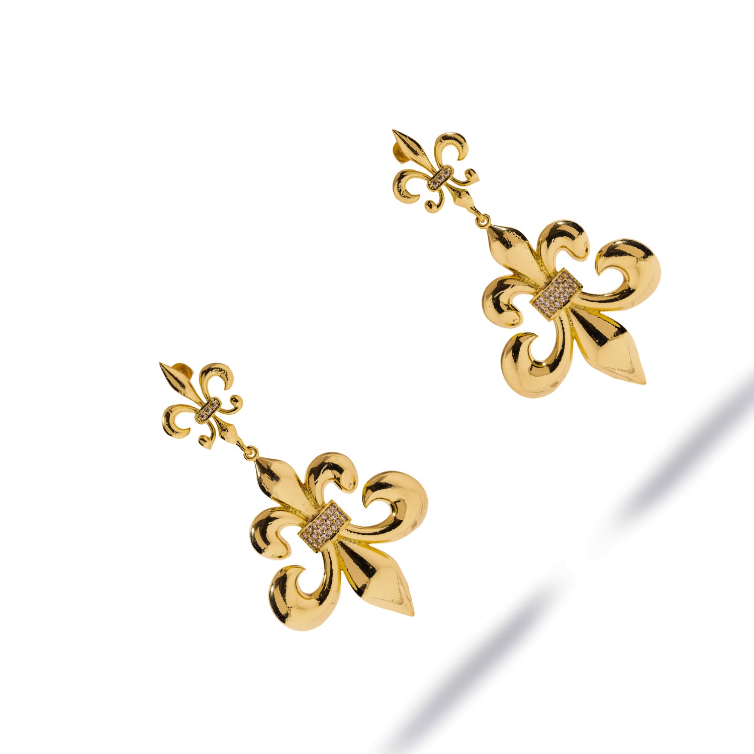 Royal Fleur de Lis Crystal Gold Drop Earrings