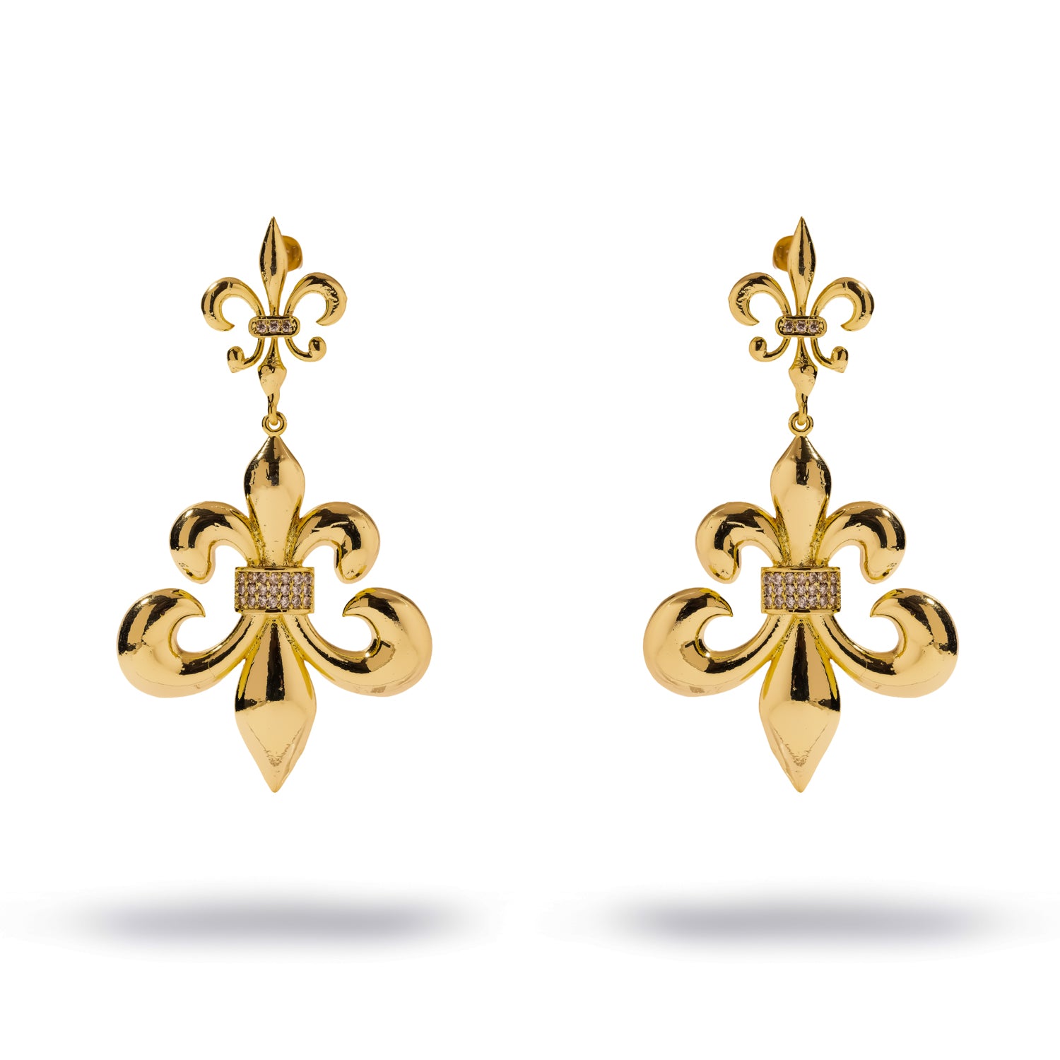Royal Fleur de Lis Crystal Gold Drop Earrings