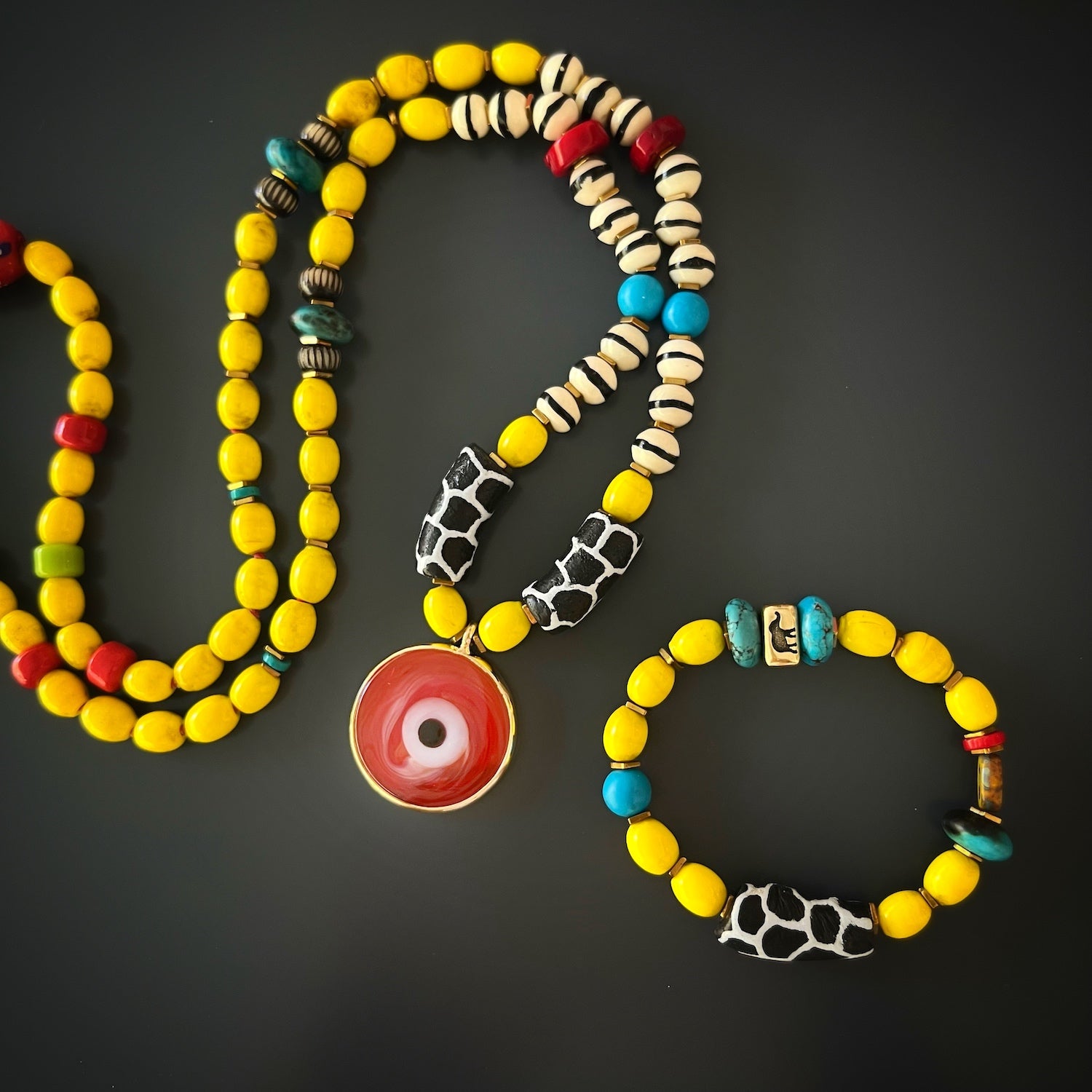 African Yellow Happiness Necklace, a celebration of joy, cultural diversity, and spiritual significance.
