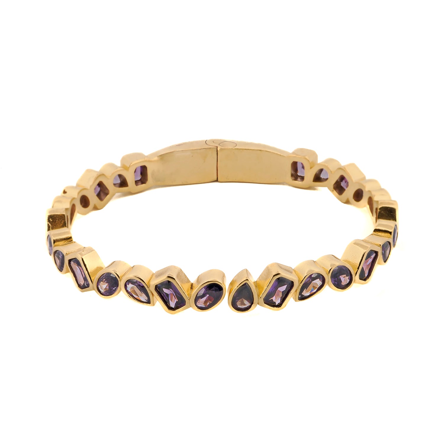 24k gold-plated brass bangle with vibrant amethyst stones for a regal look