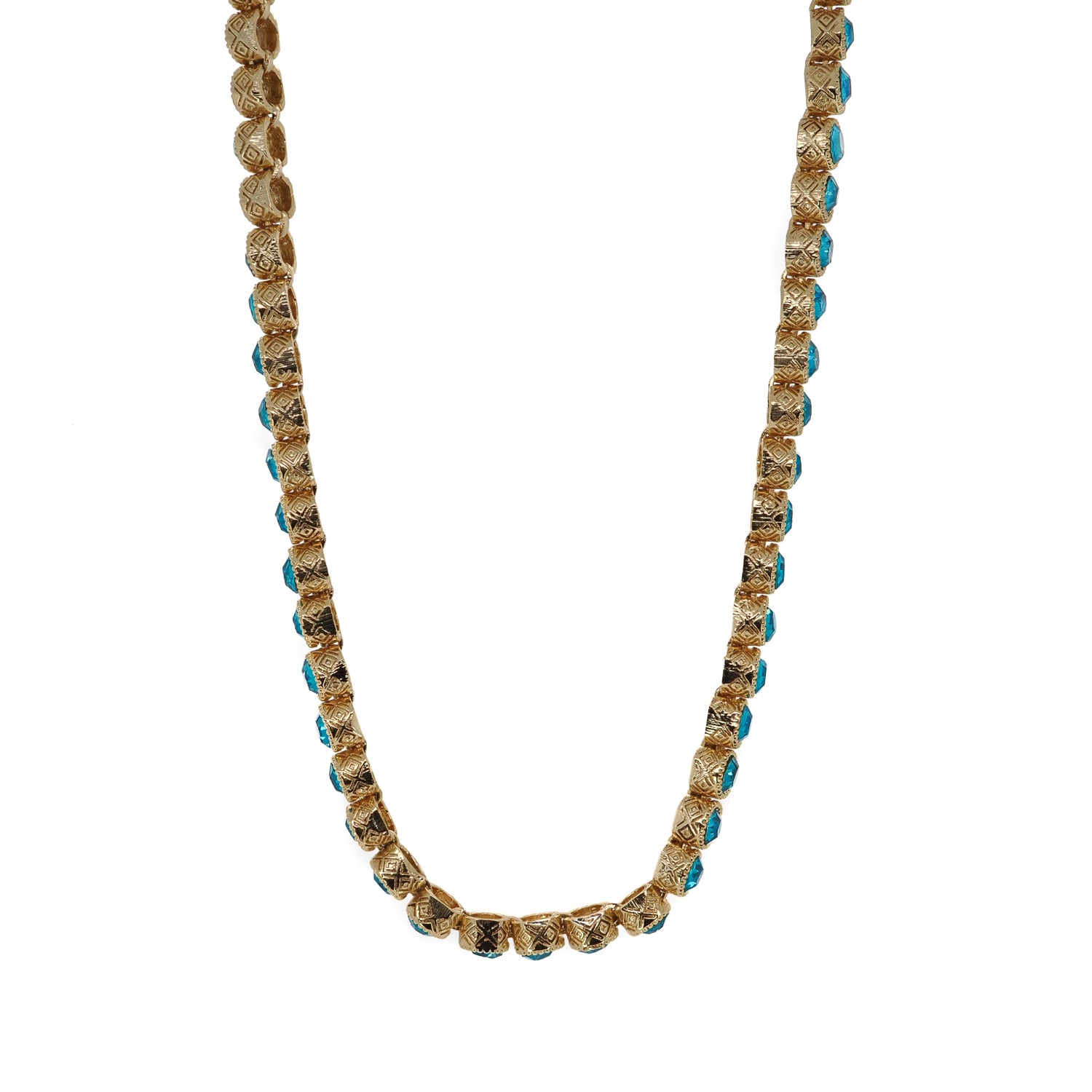 Aquamarine Tennis Necklace with Gold-Plated Finish, Symbolizing Self-Expression and Emotional Balance
