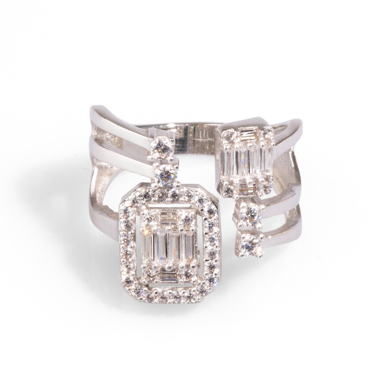 Sterling silver fashion ring featuring CZ baguette diamonds