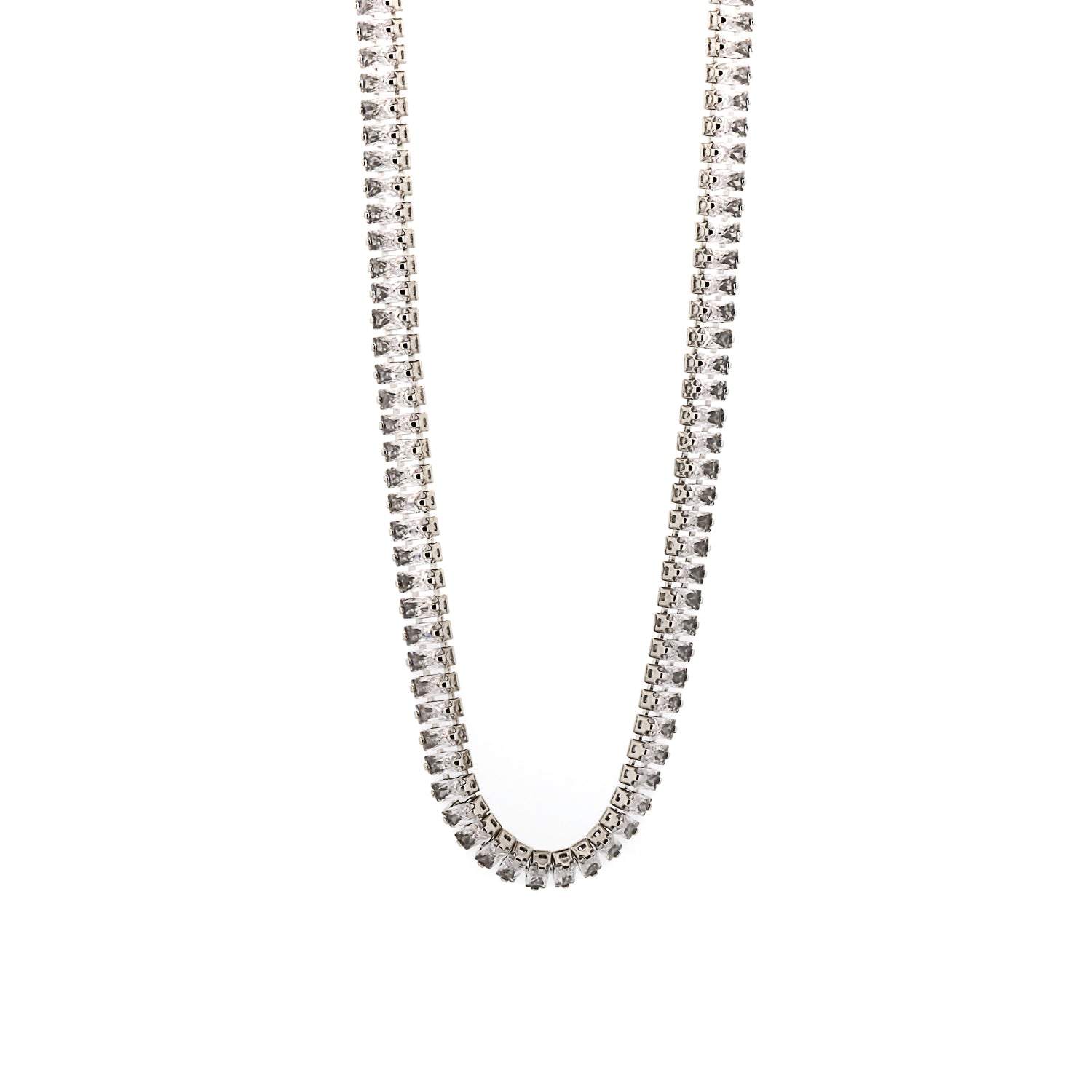 Baguette Diamond Silver Choker Necklace