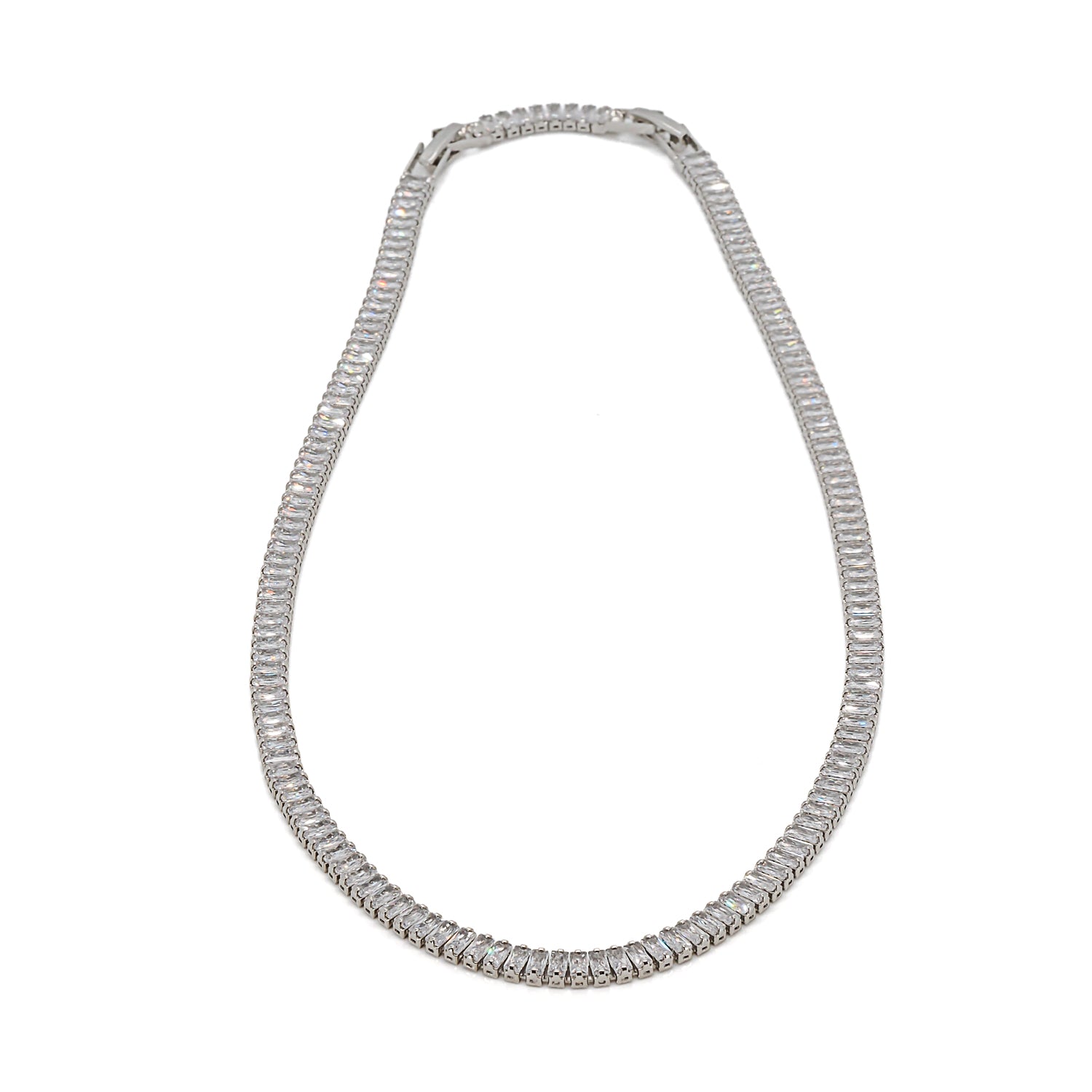 Baguette Diamond Silver Choker Necklace