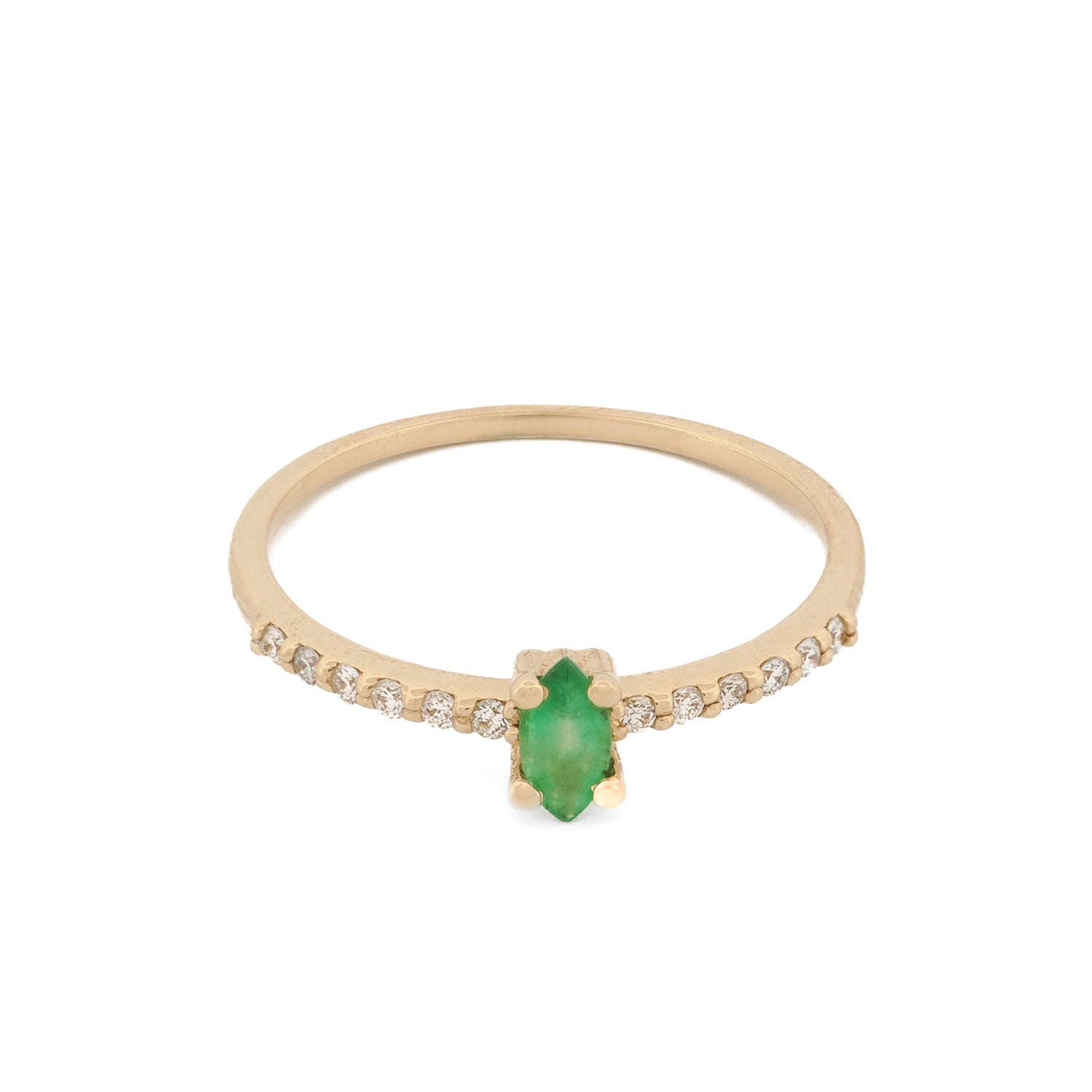 14K Yellow Gold Band Ring with Emerald Gemstone and Diamonds for Timeless Elegance
