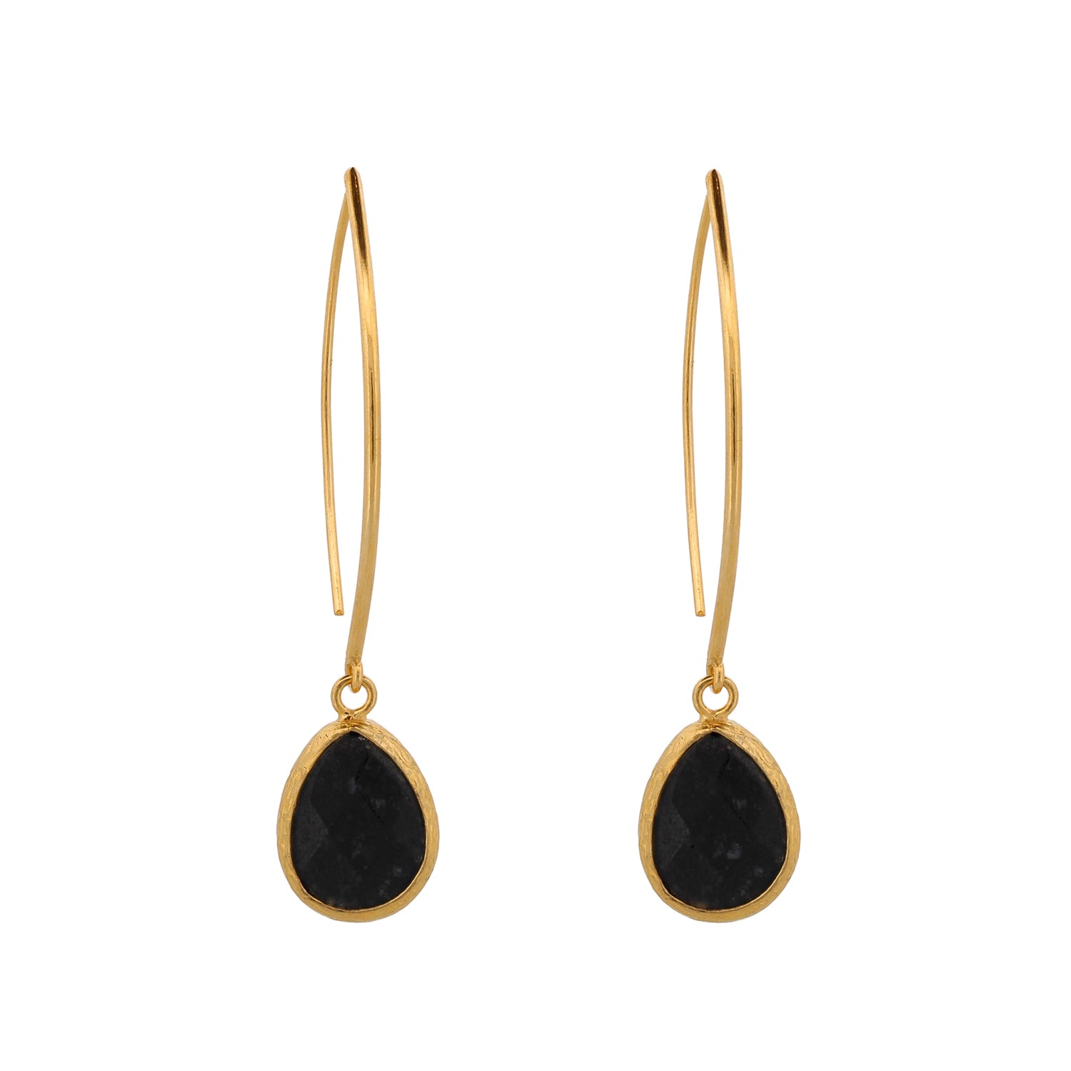 Elegant Black Onyx Dangle Earrings with 18K Gold Plating