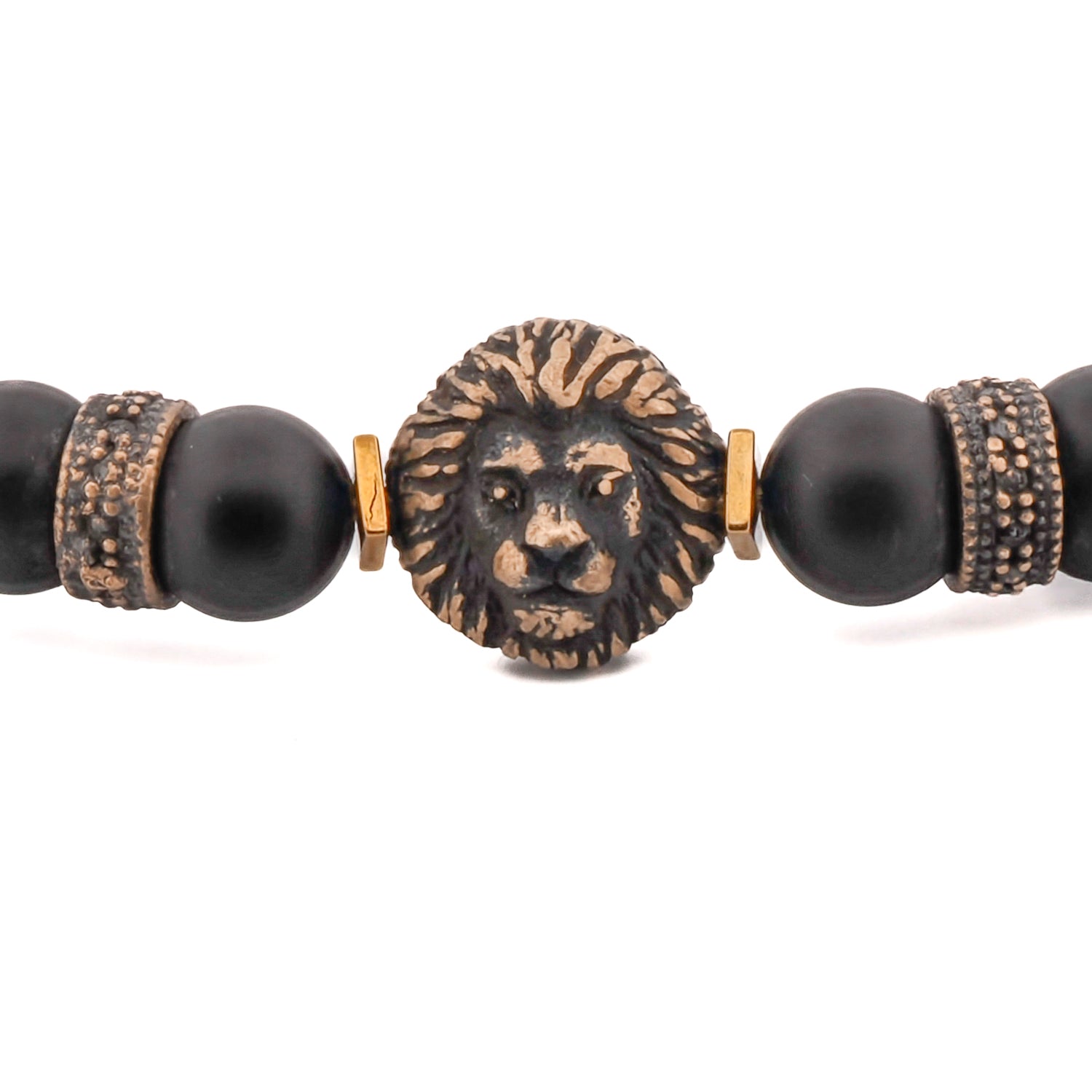 Stylish Black Onyx Stone Bracelet with a bronze king lion charm, perfect for special occasions or everyday wear