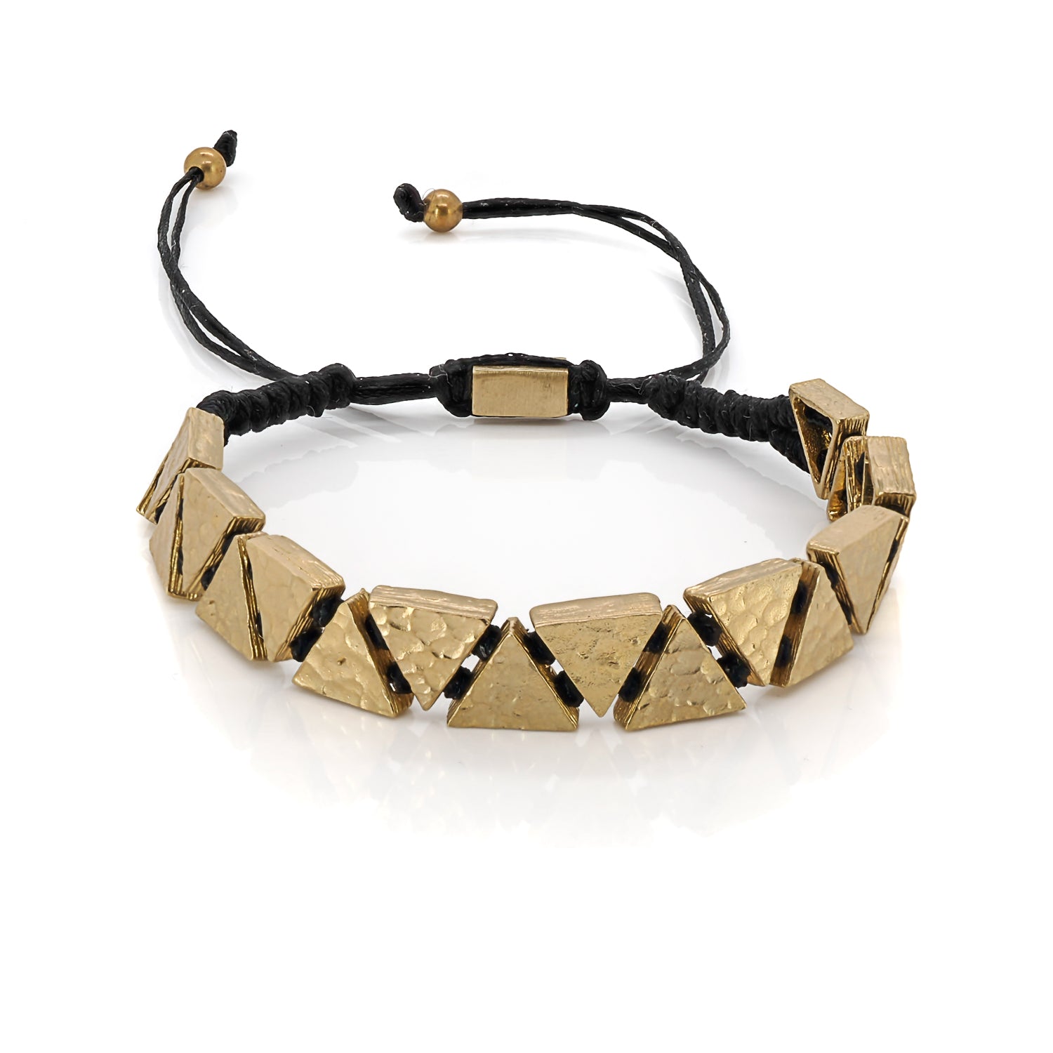 Black and Gold Triangle Bracelet - Handcrafted with 24K Gold Plated Brass, Adjustable Design