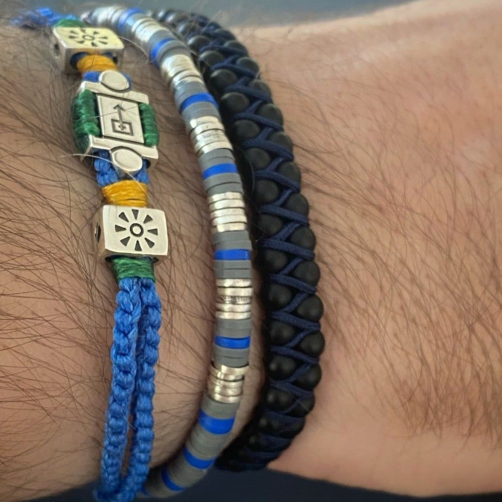 Hand Model Wearing Matte Black Onyx Men Bracelet for a Chic Look