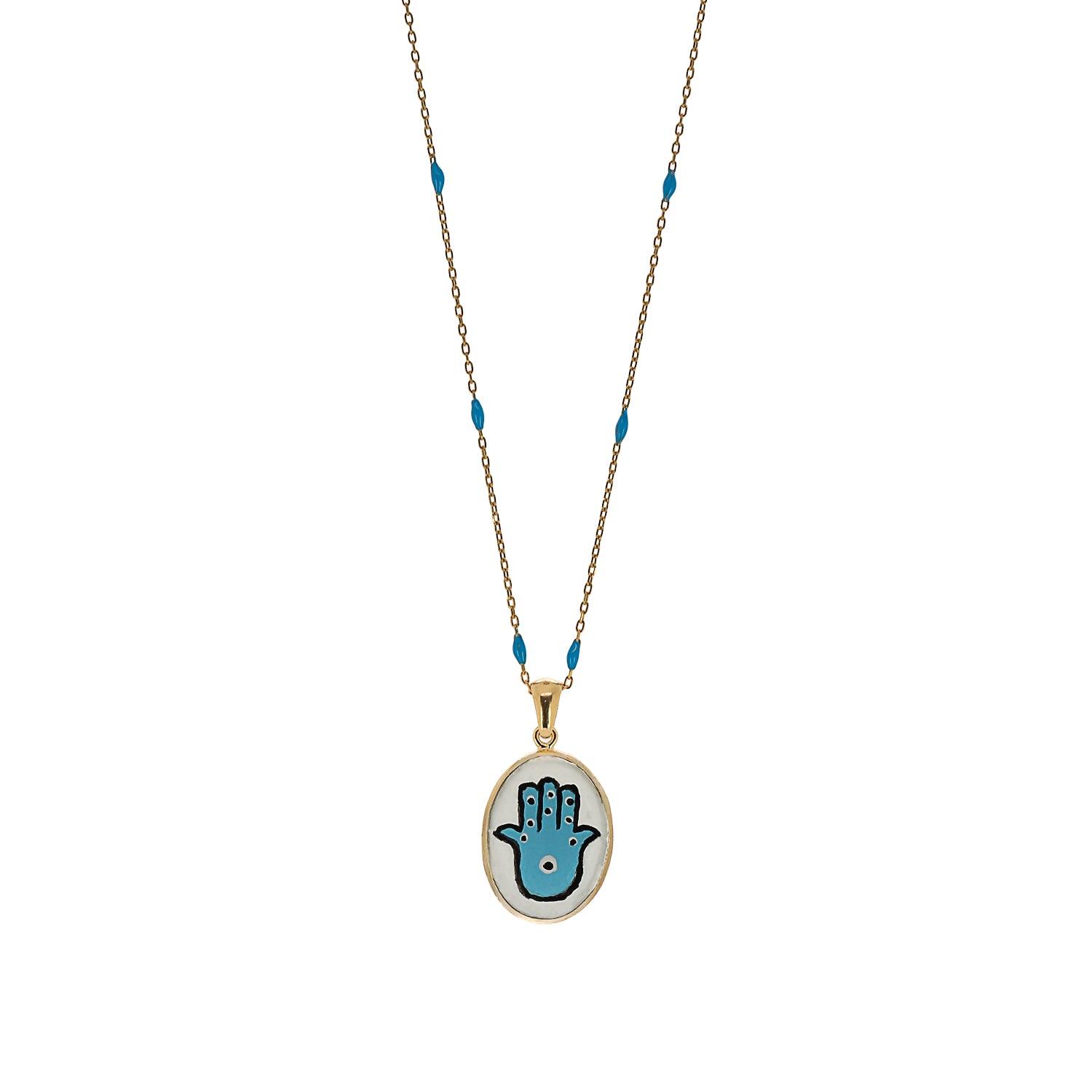 Detailed Handcrafted Hamsa Hand Necklace - A Unique and Symbolic Piece.