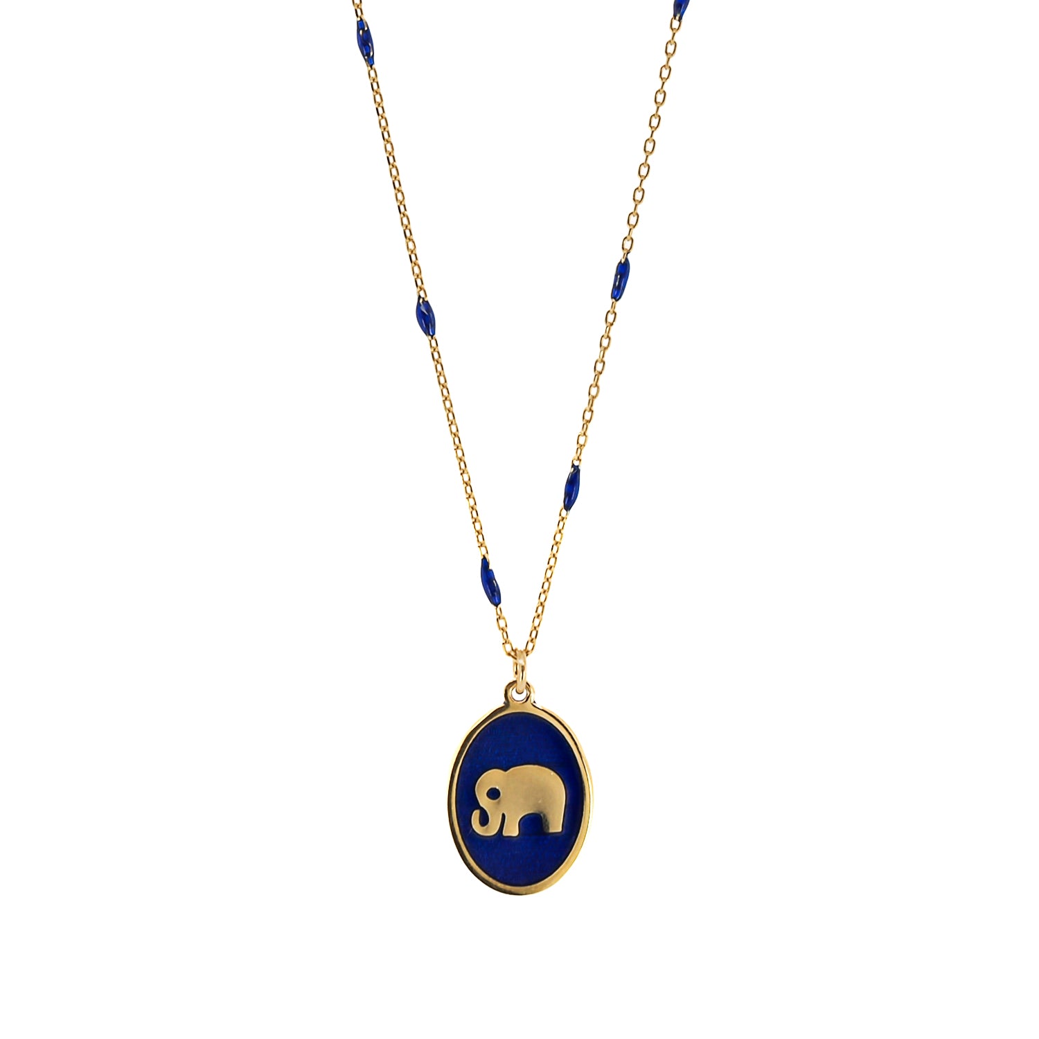 Blue Enamel Chain Spirit Elephant Necklace - A Symbol of Gentle Strength.