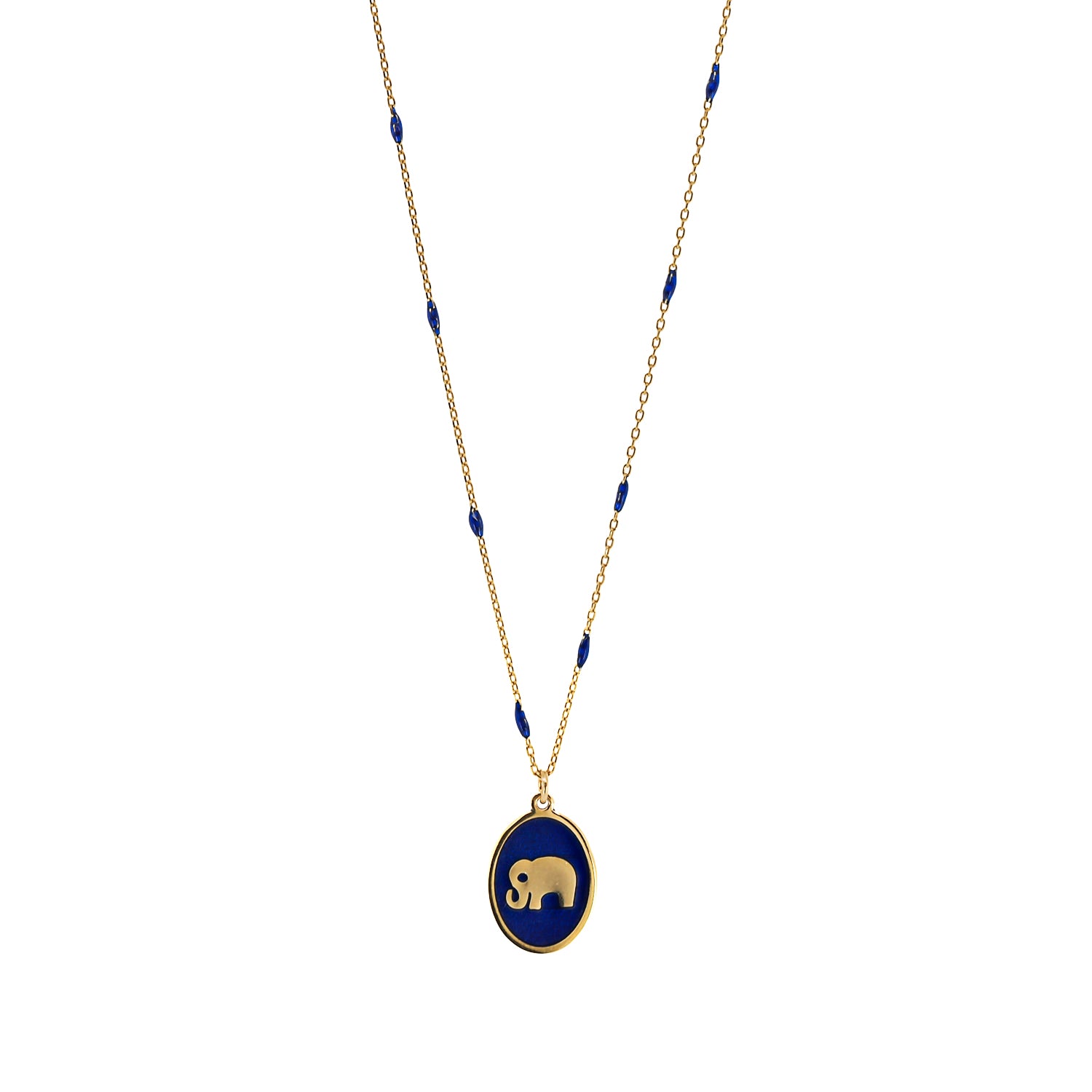 Blue Enamel Infuses Calm and Serenity - Spirit Elephant Pendant Necklace.